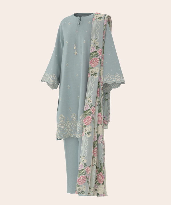 3 Piece - Dyed Embroidered Dobby Suit