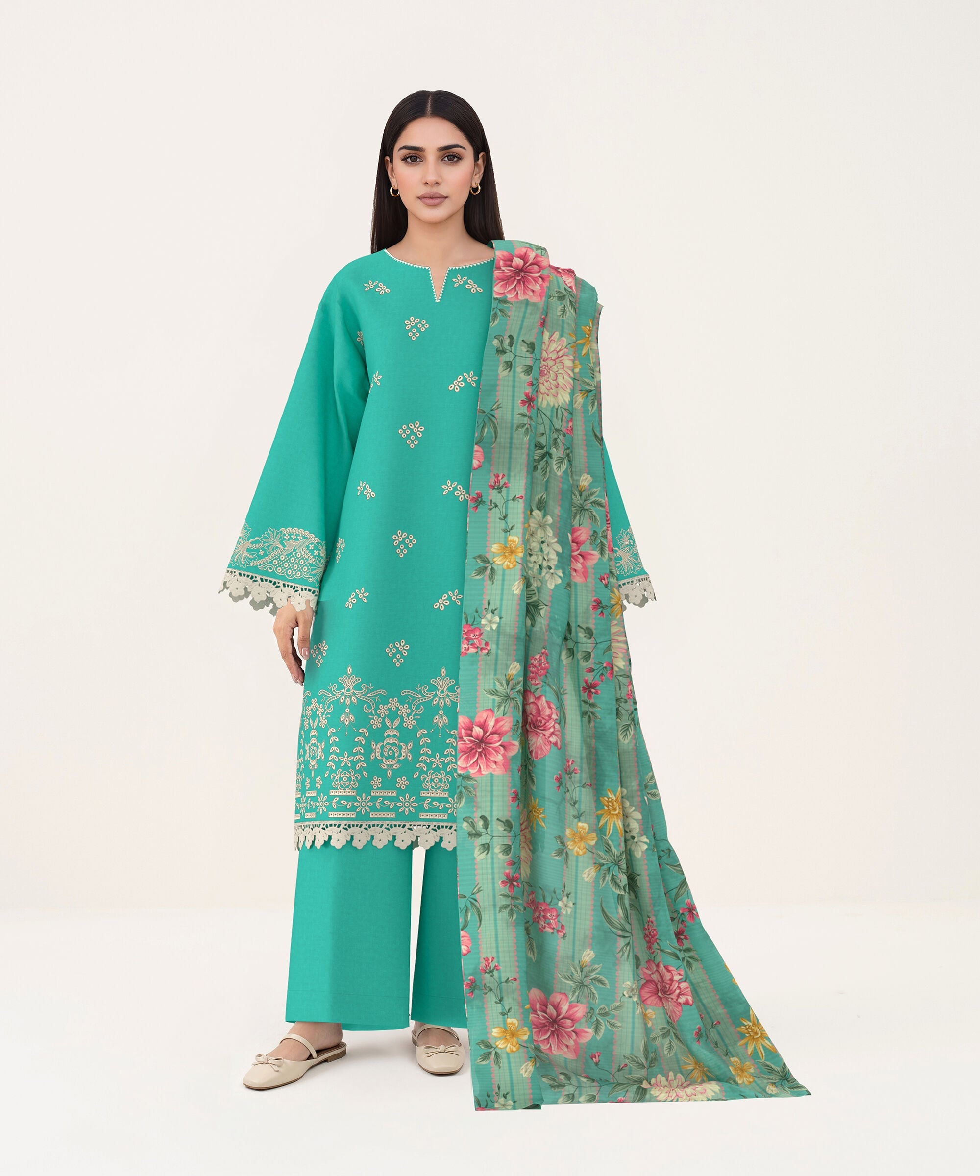 3 Piece - Dyed Embroidered Dobby Suit
