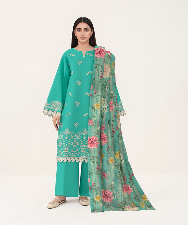 3 Piece - Dyed Embroidered Dobby Suit