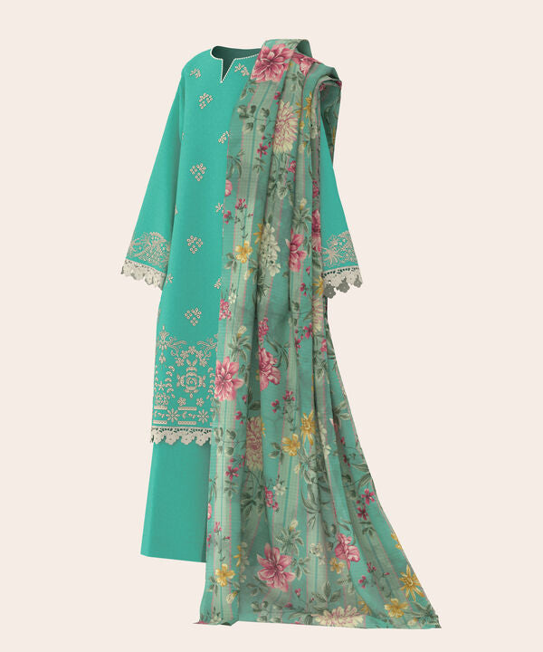 3 Piece - Dyed Embroidered Dobby Suit