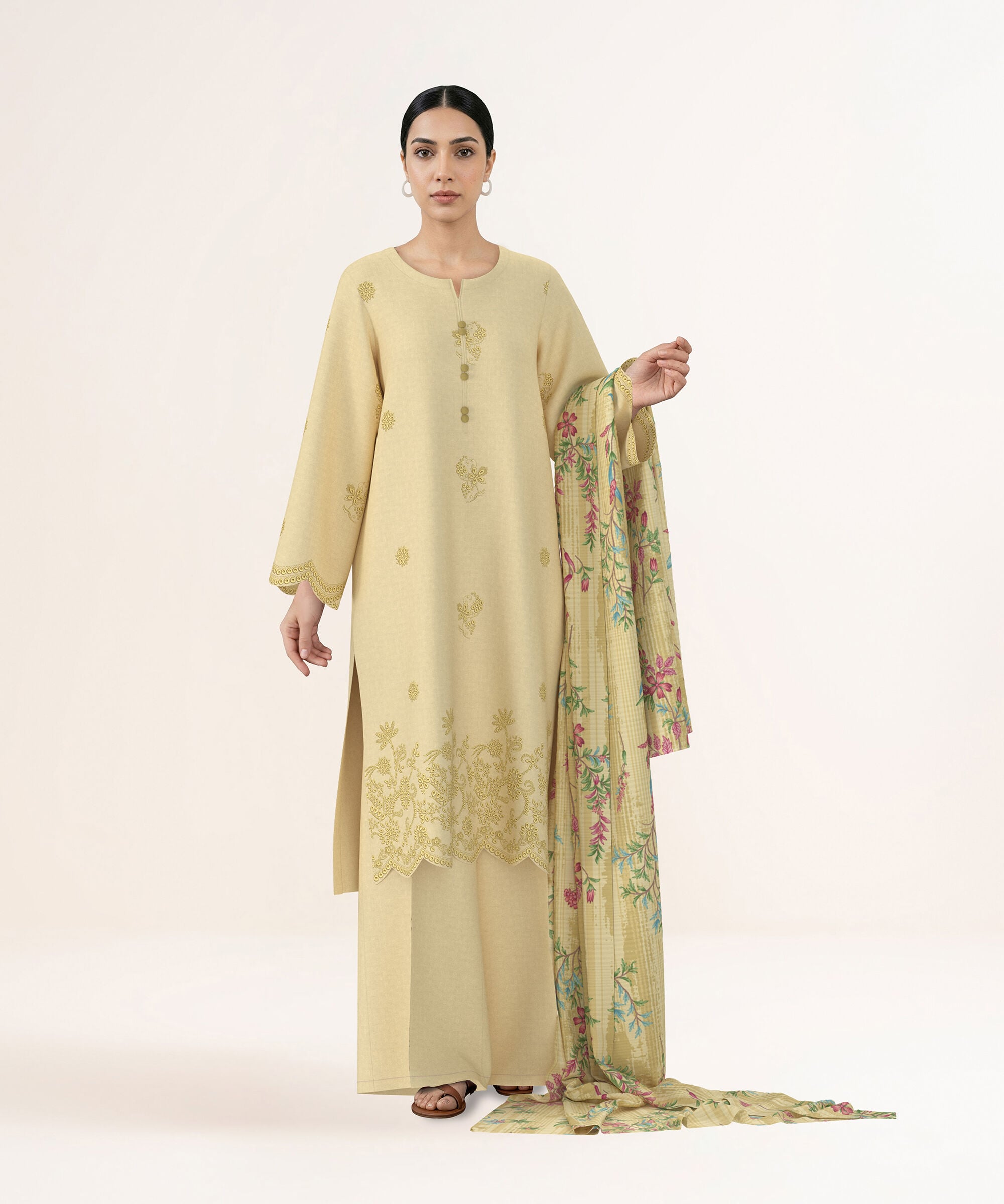 3 Piece - Dyed Embroidered Dobby Suit