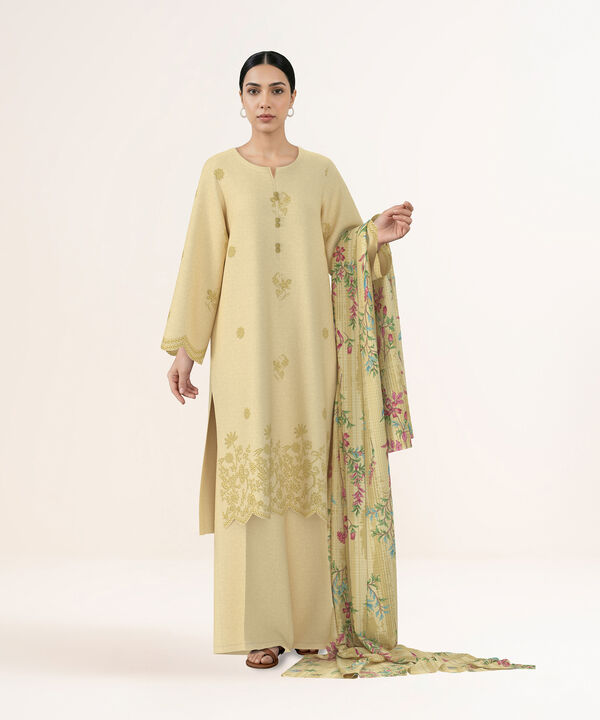 3 Piece - Dyed Embroidered Dobby Suit