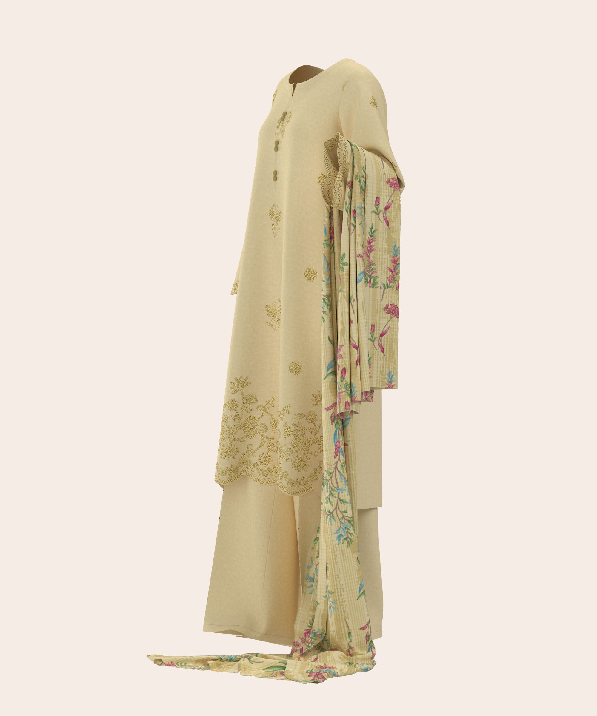 3 Piece - Dyed Embroidered Dobby Suit
