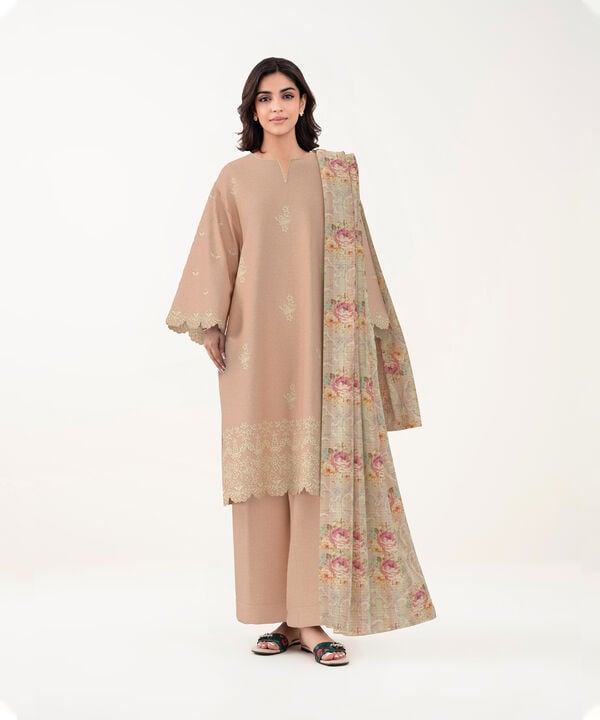 3 Piece - Dyed Embroidered Dobby Suit