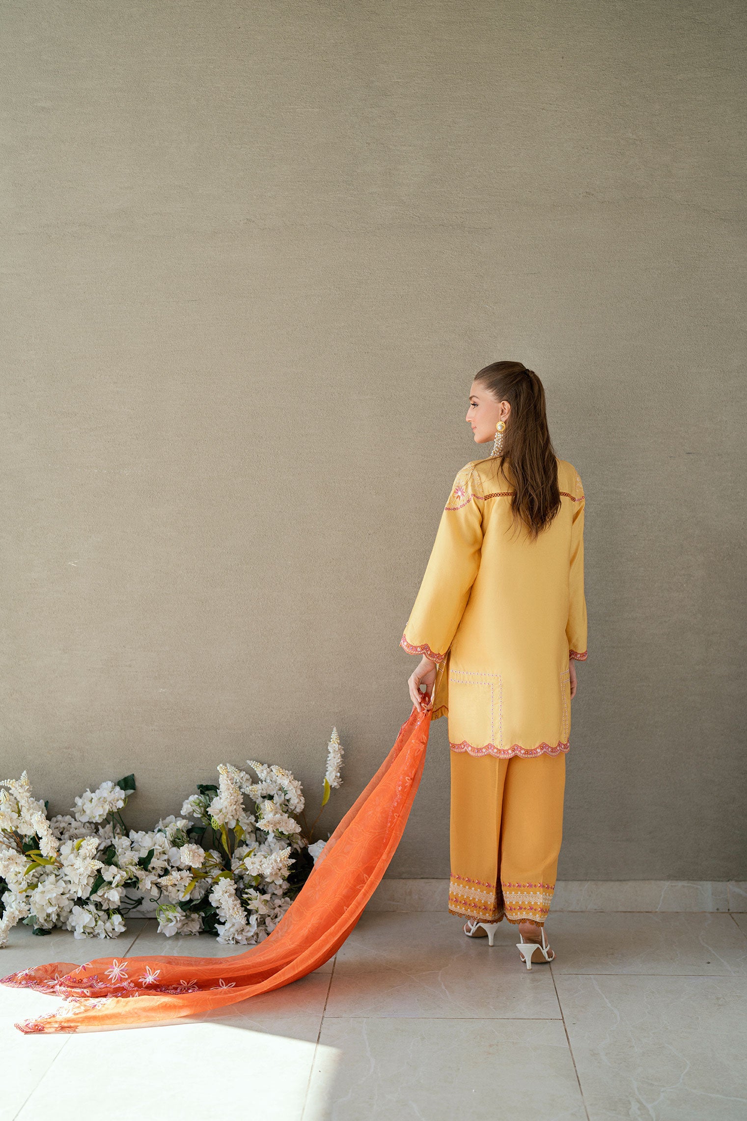 SS25DA-2704 MUSTARD 2PCS  EMBROIDERED KURTA WITH TROUSER