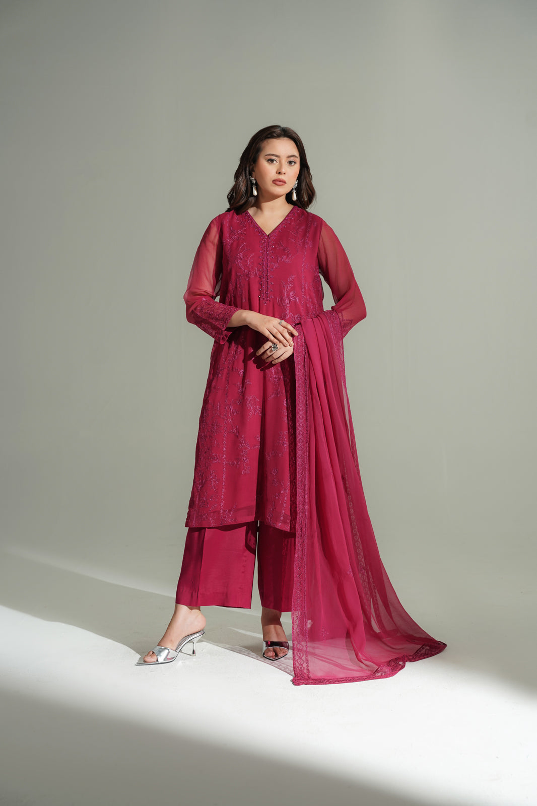 3 Piece Chiffon Embroidered Suit (FL0189)