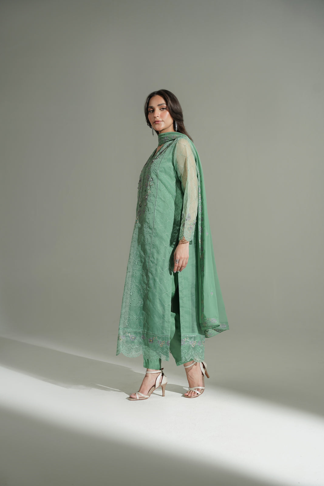 3 Piece Organza Embroidered Suit (FL0181)