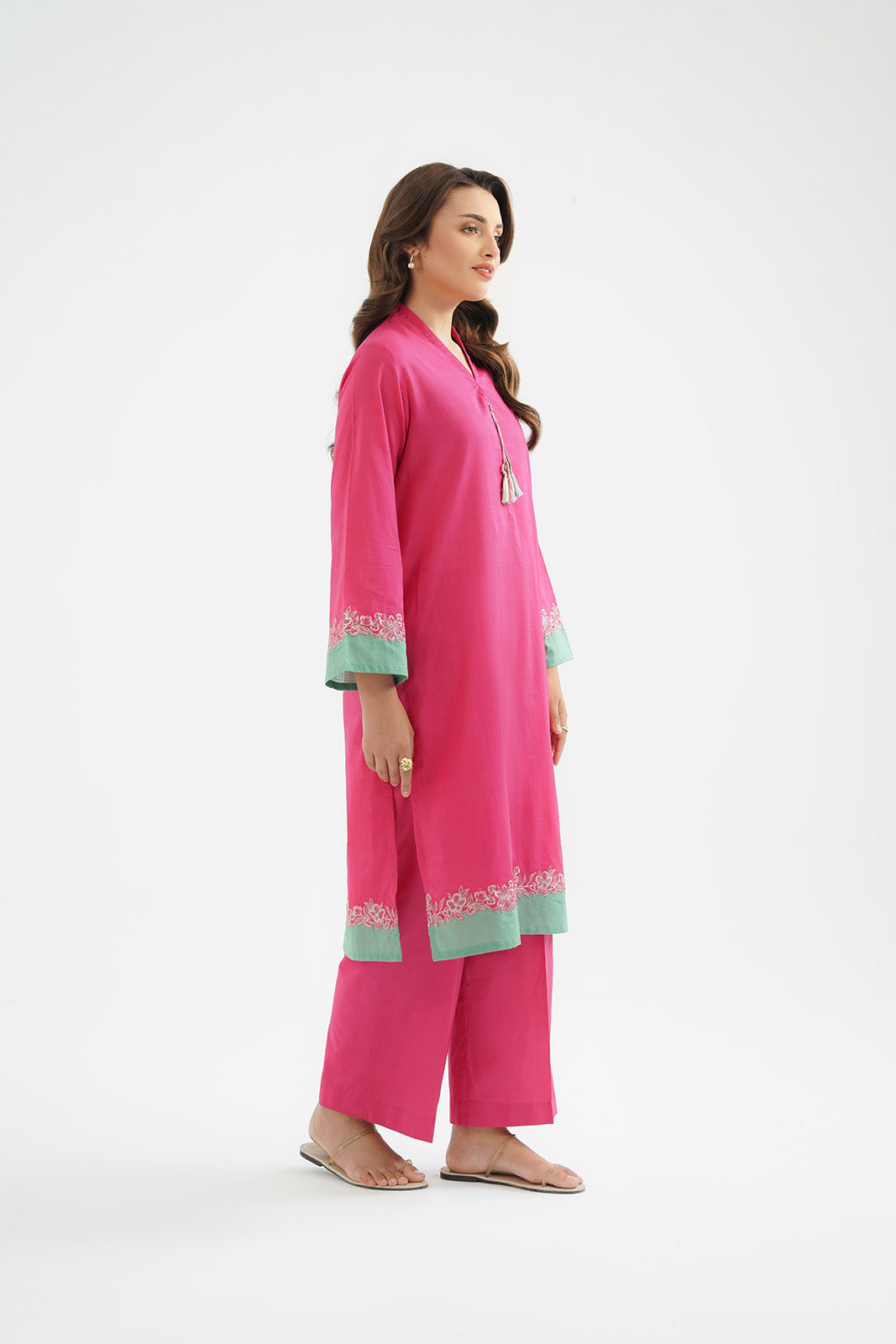 2 Piece Strip Cotton Embroidered Suit (CP0442)