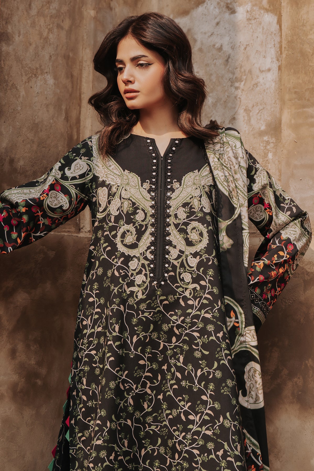 3-pc Unstitched Embroidered Printed Staple DSCW5-15