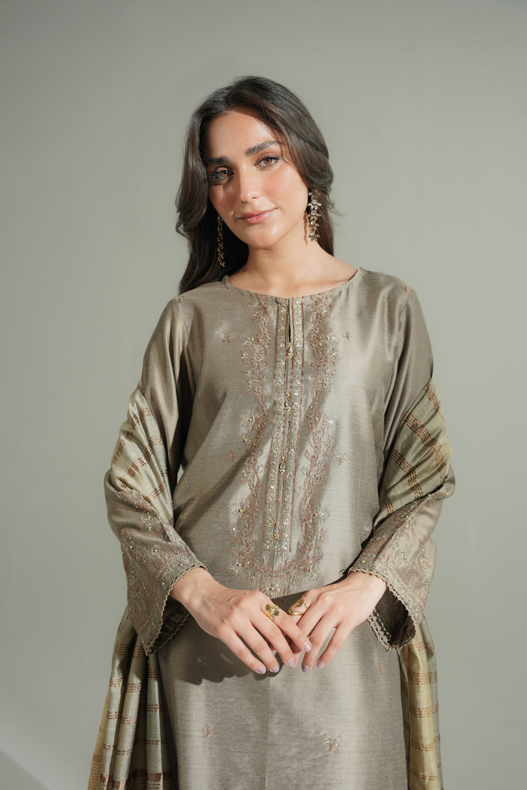 3 Piece Cotton Silk Embroidered Suit (FS0173)