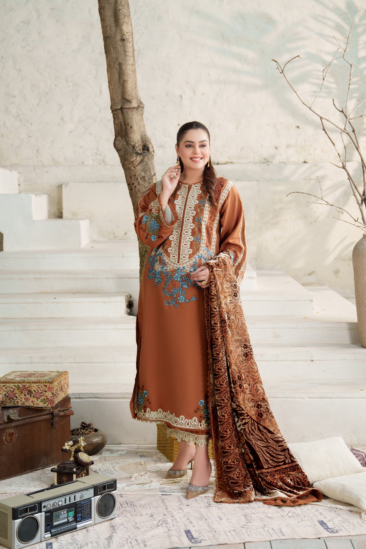 Aneelas Khadar Emb 3pc Palachi Shawl [KR-26-08] [Dispatch Time 2.5 Months]