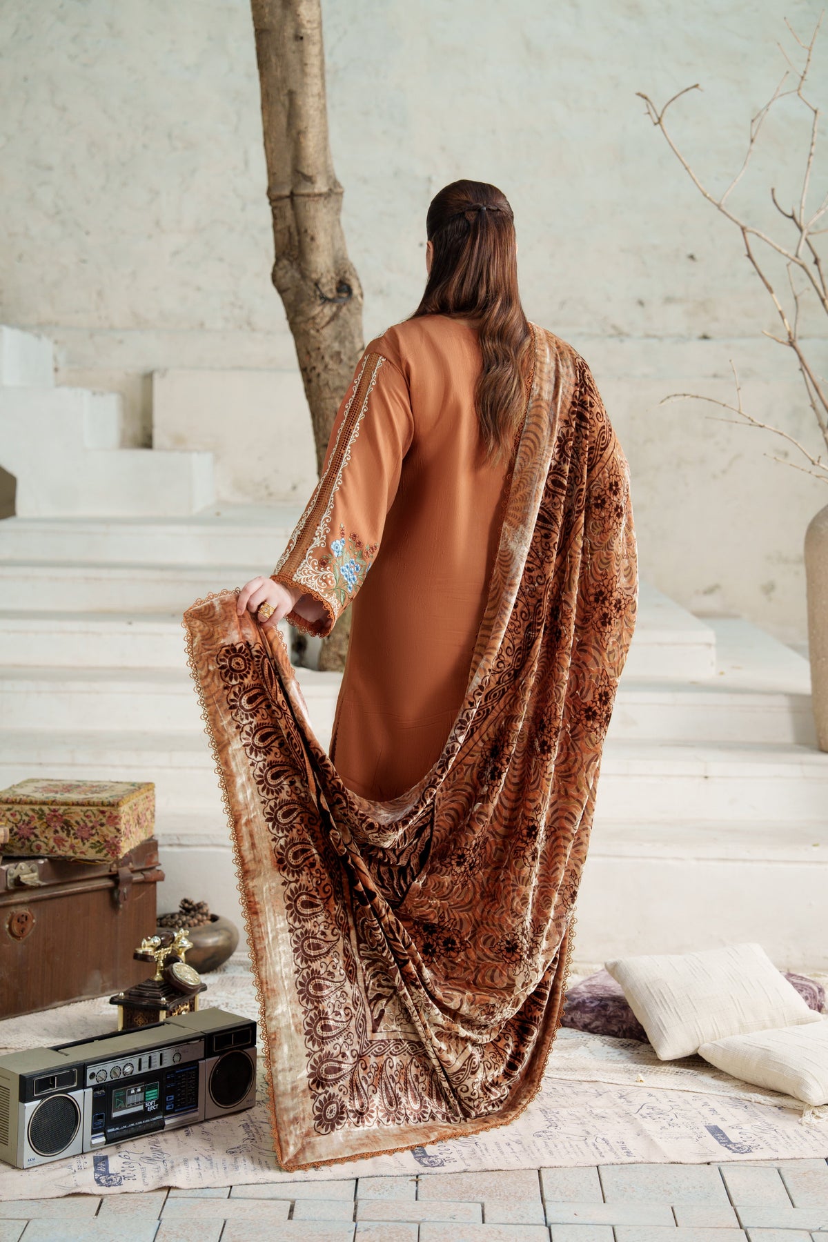 Aneelas Khadar Emb 3pc Palachi Shawl [KR-26-08] [Dispatch Time 2.5 Months]