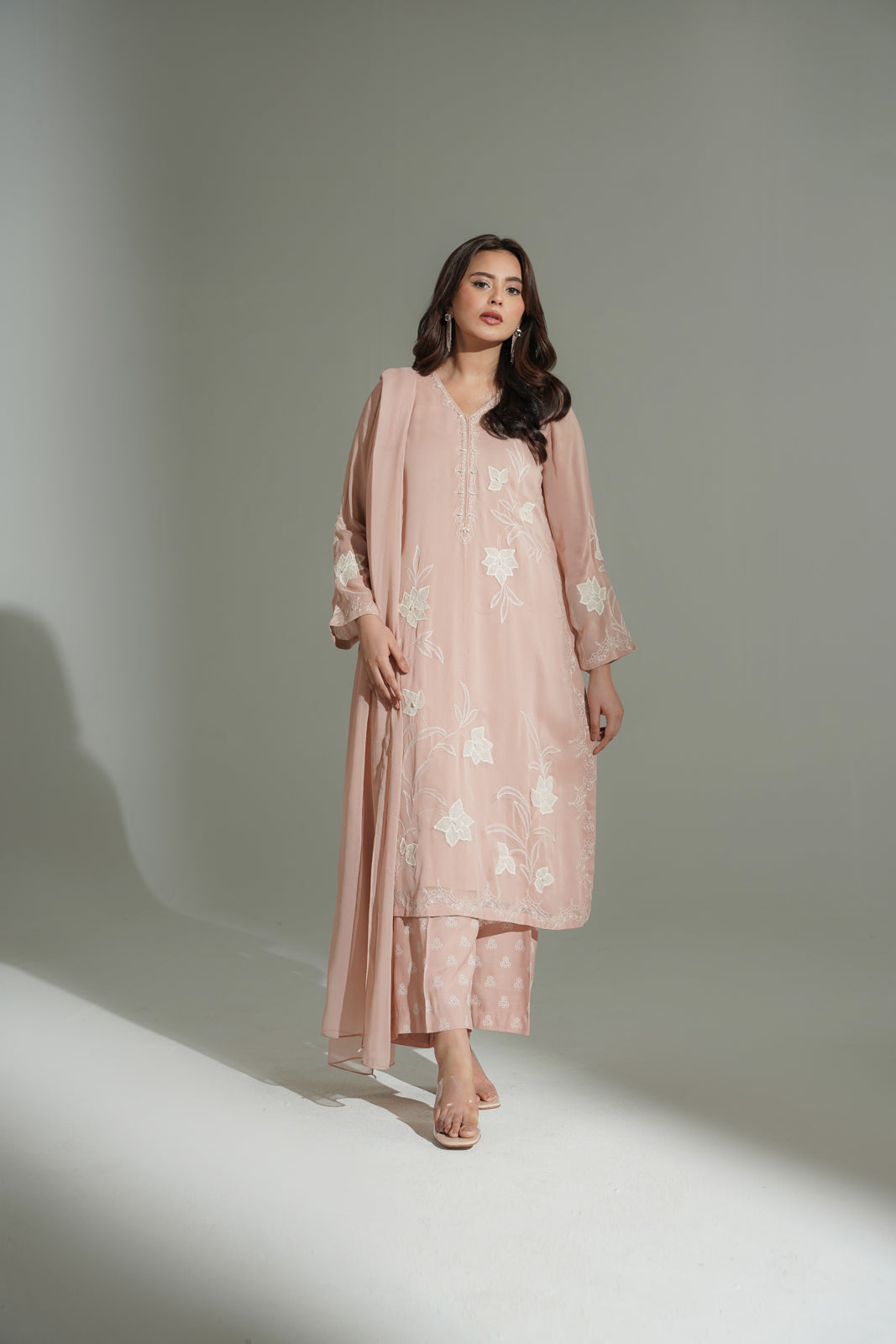 3 Piece Chiffon Embroidered Suit (FL0184)