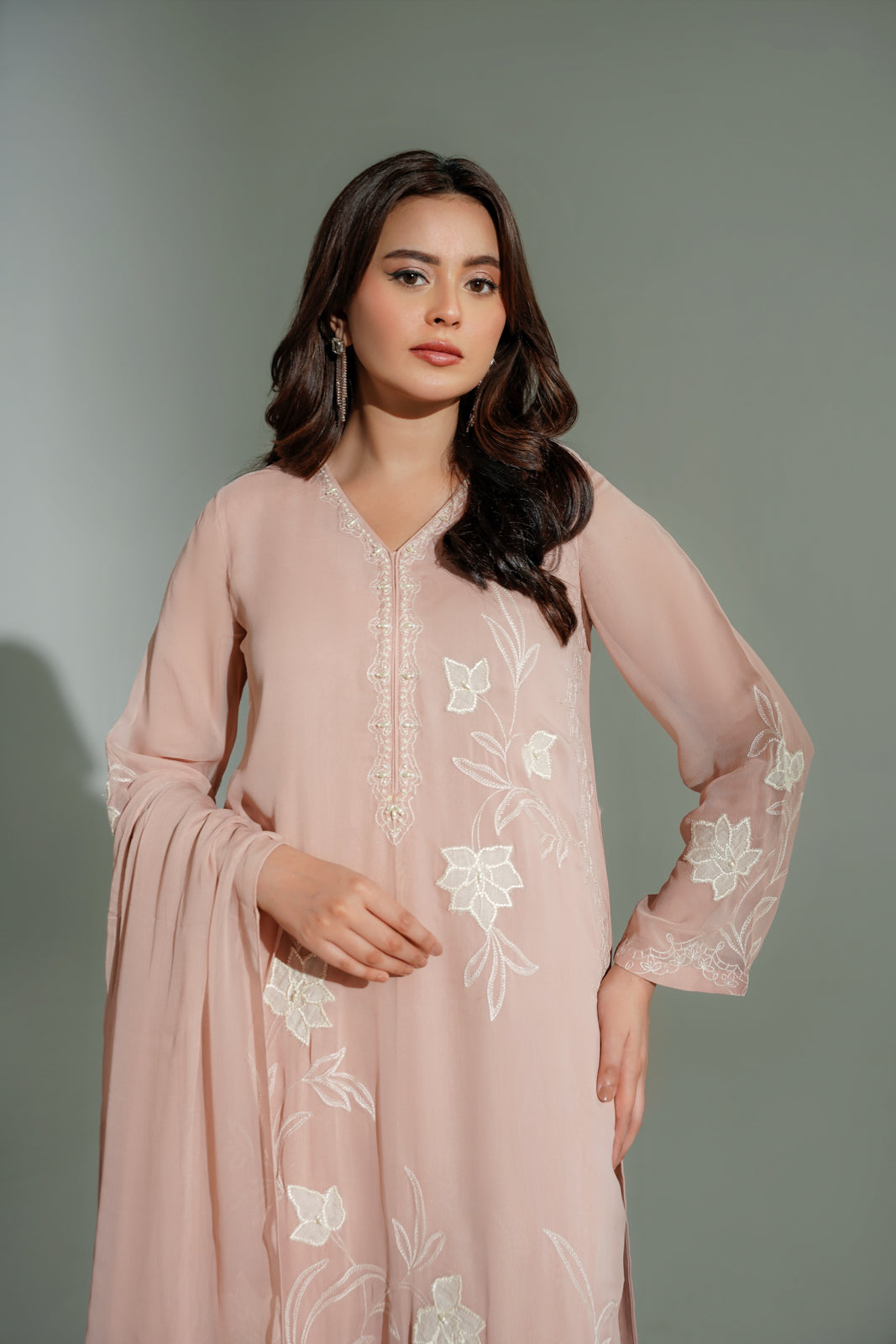 3 Piece Chiffon Embroidered Suit (FL0184)