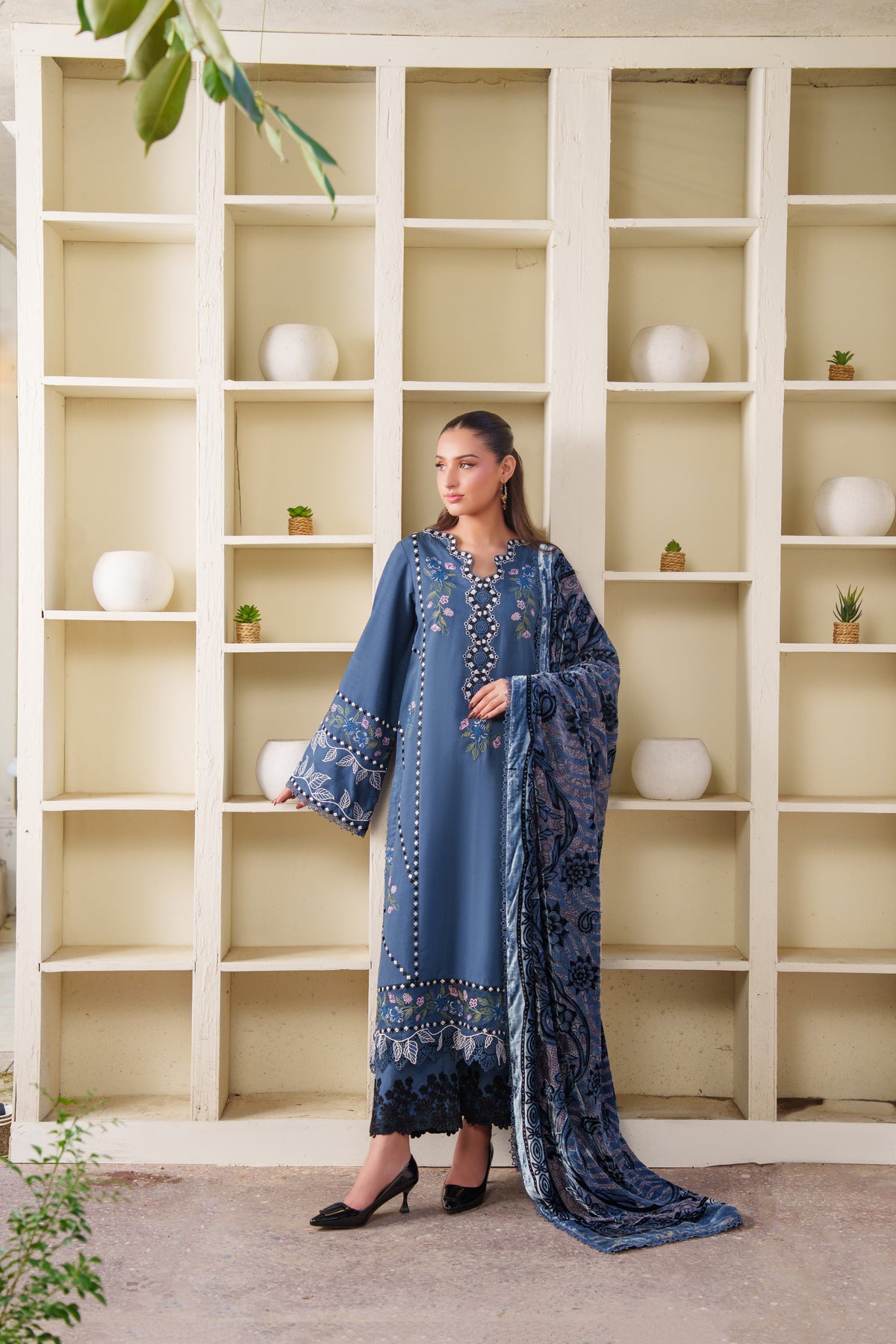 Aneelas Karandi Emb 3pc Palachi Shawl [WLUX-26-14-B] [Dispatch Time 2.5 Months]