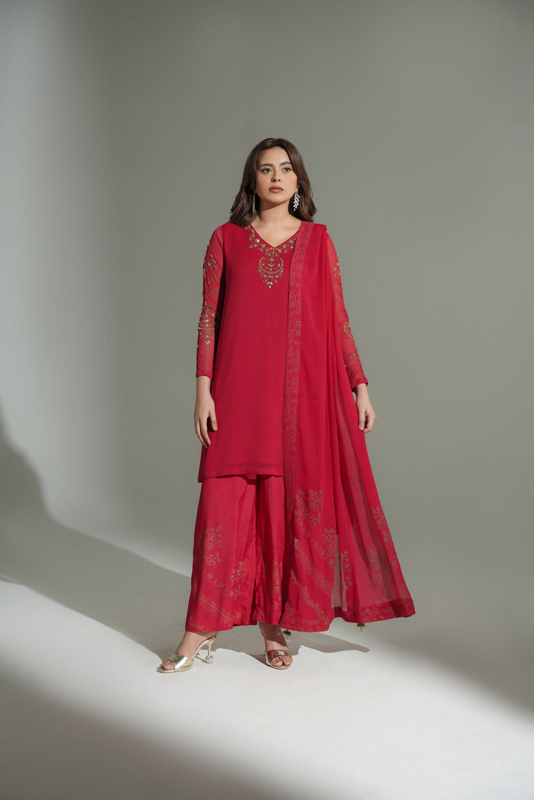 3 Piece Chiffon Embroidered Suit (FL0177)
