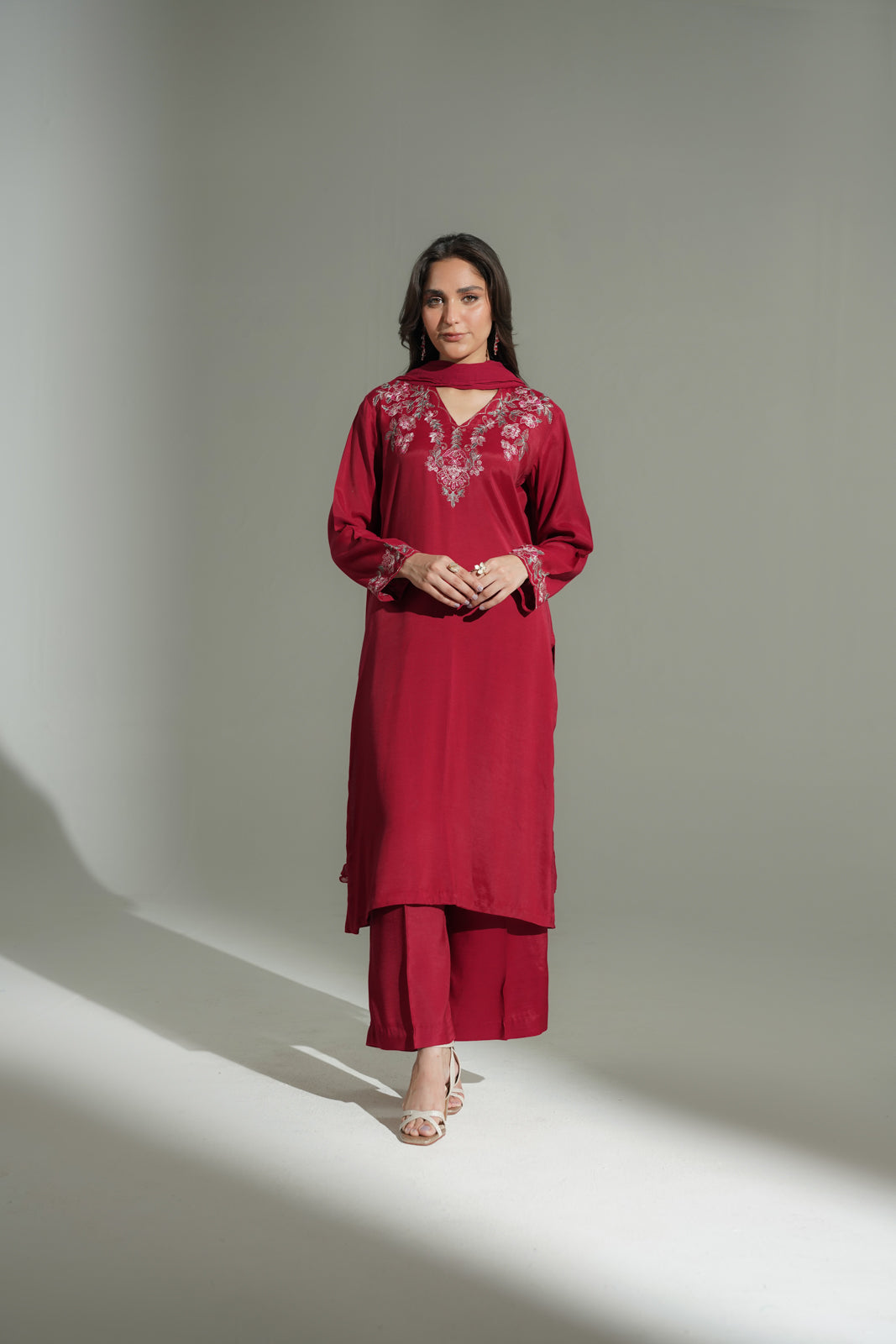 3 Piece Raw Silk Embroidered Suit (FS0177)