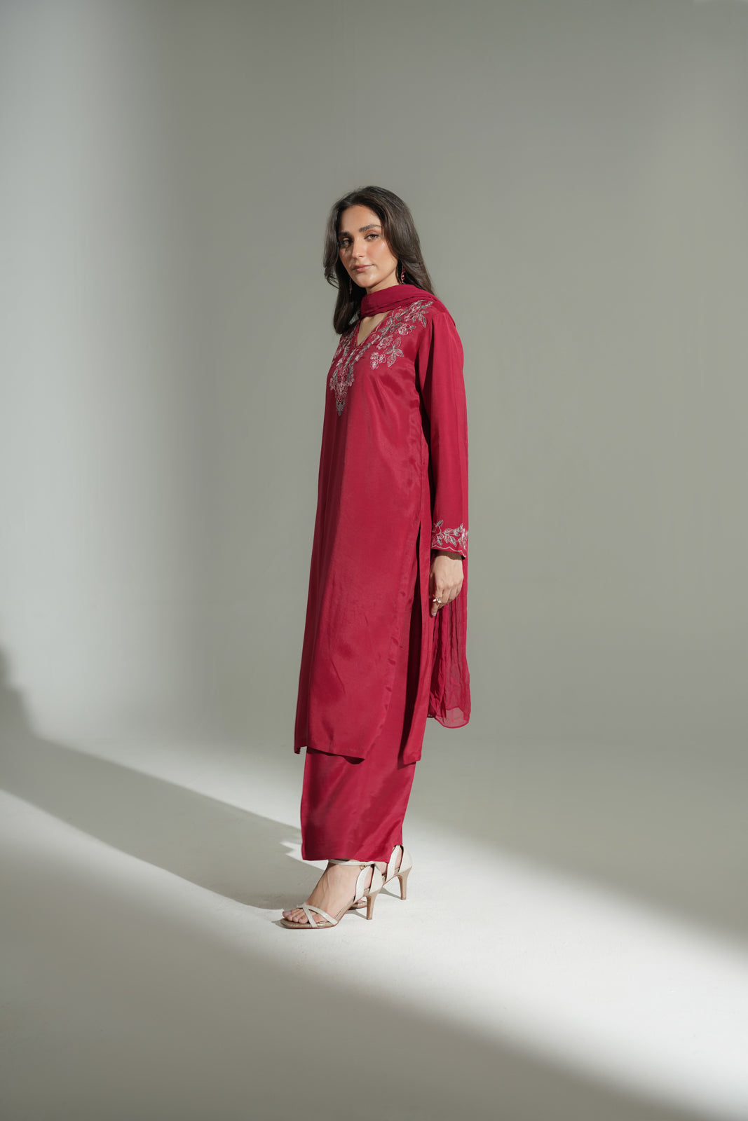 3 Piece Raw Silk Embroidered Suit (FS0177)