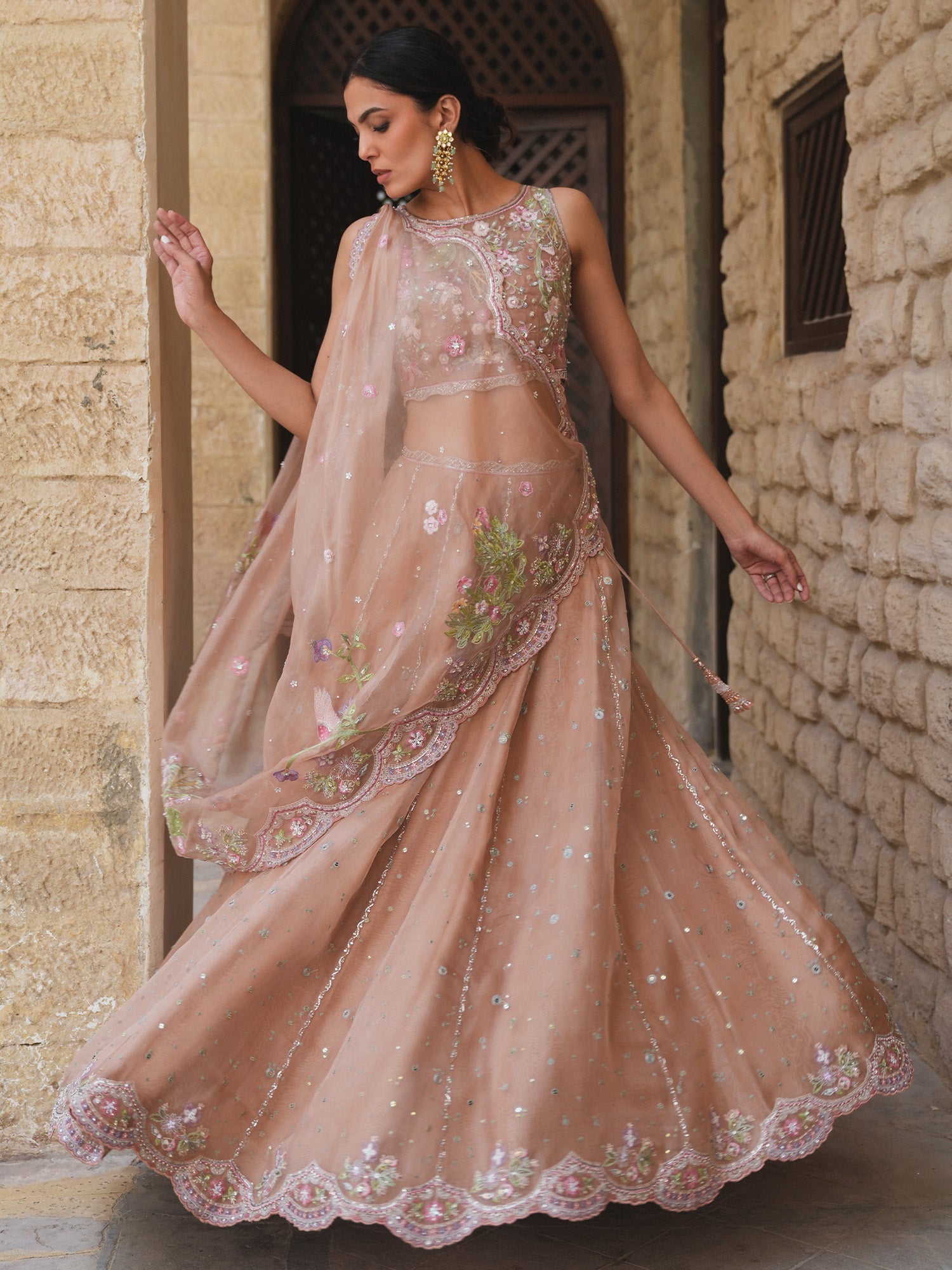 BLOUSE, LEHENGA & DRAPED DUPATTA