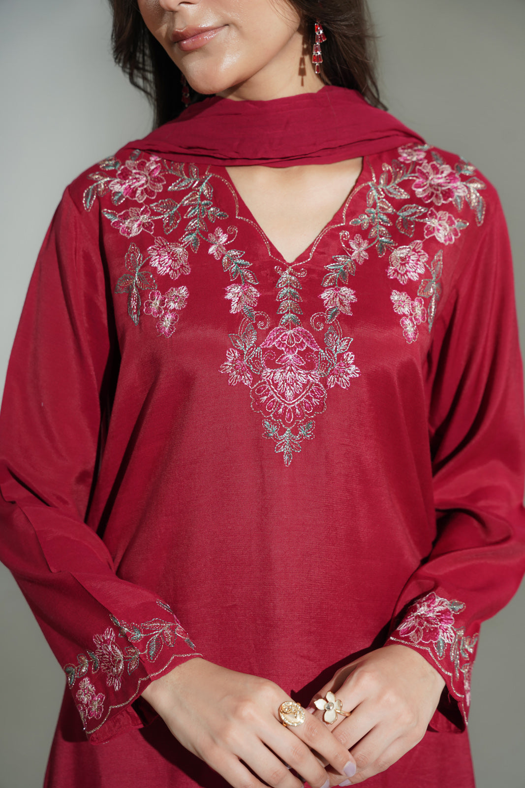 3 Piece Raw Silk Embroidered Suit (FS0177)