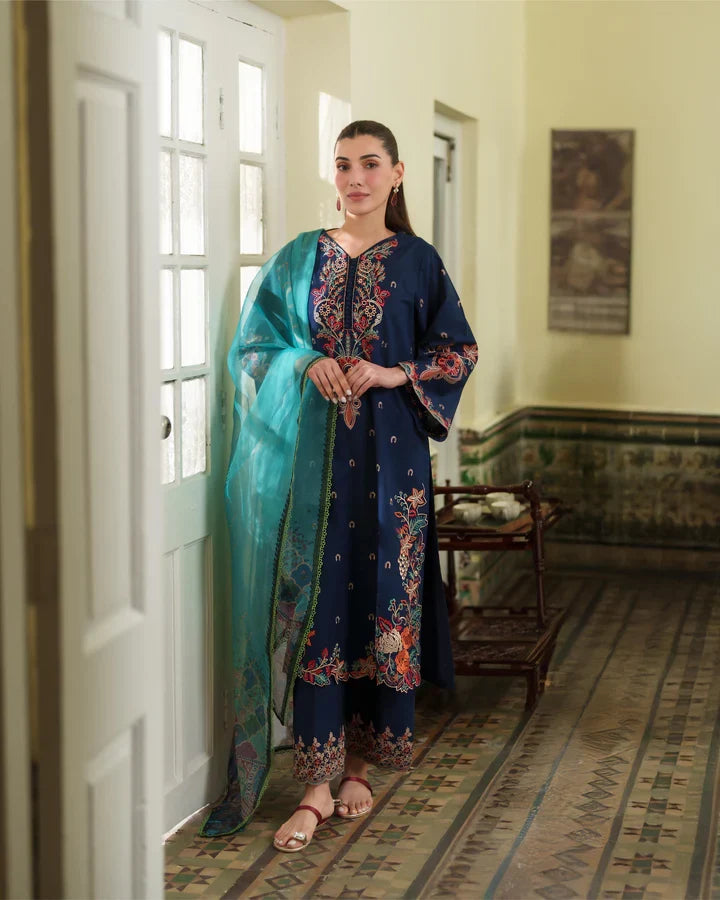 LIANA NAVY BLUE EMBROIDERED 3PC SET