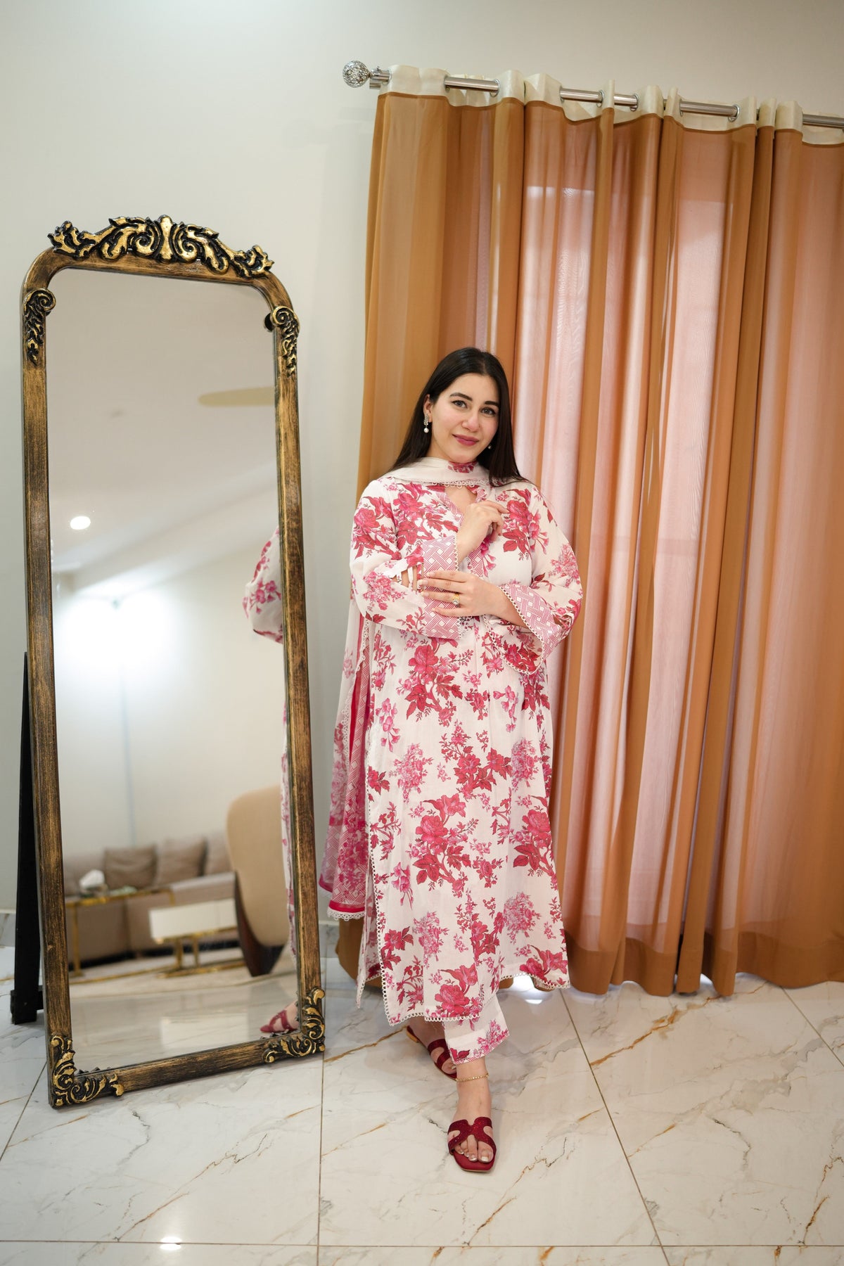 Aneelas ONLY Print Lawn Chiffon Duppata 3pc [SPR-26-10] [Dispatch Time 2 Months]