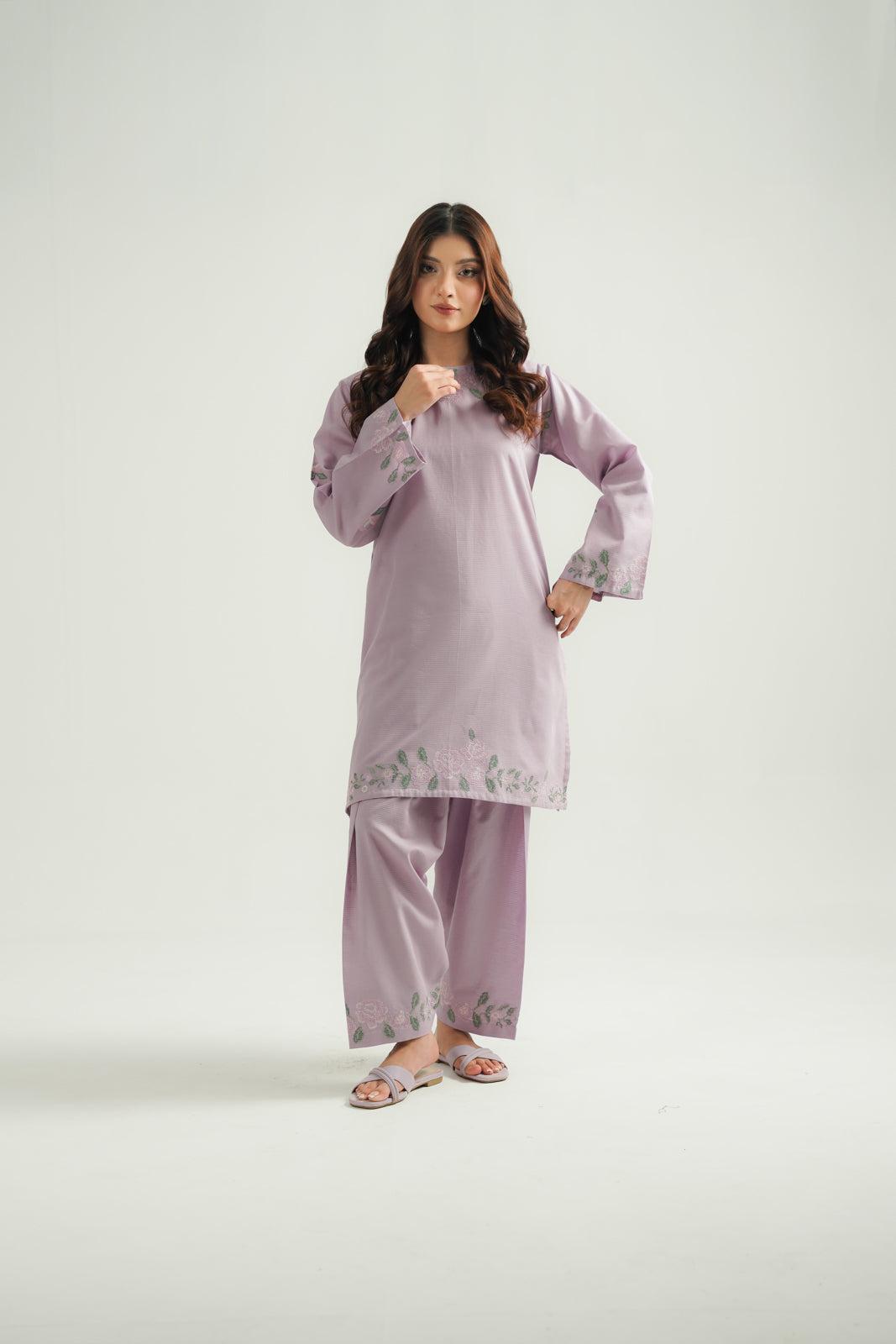 2 Piece Dobby Cotton Embroidered Suit (CP0496)