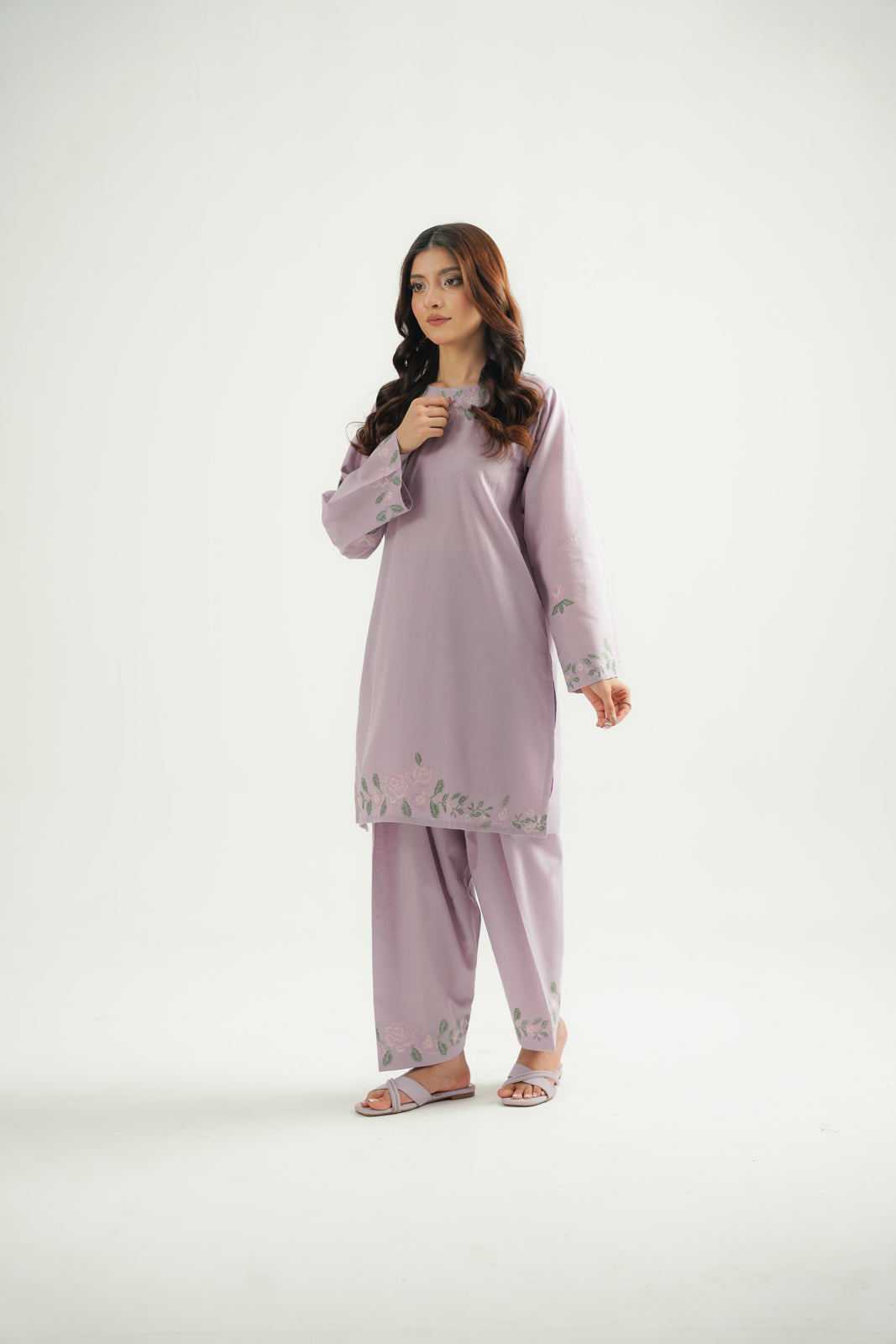 2 Piece Dobby Cotton Embroidered Suit (CP0496)