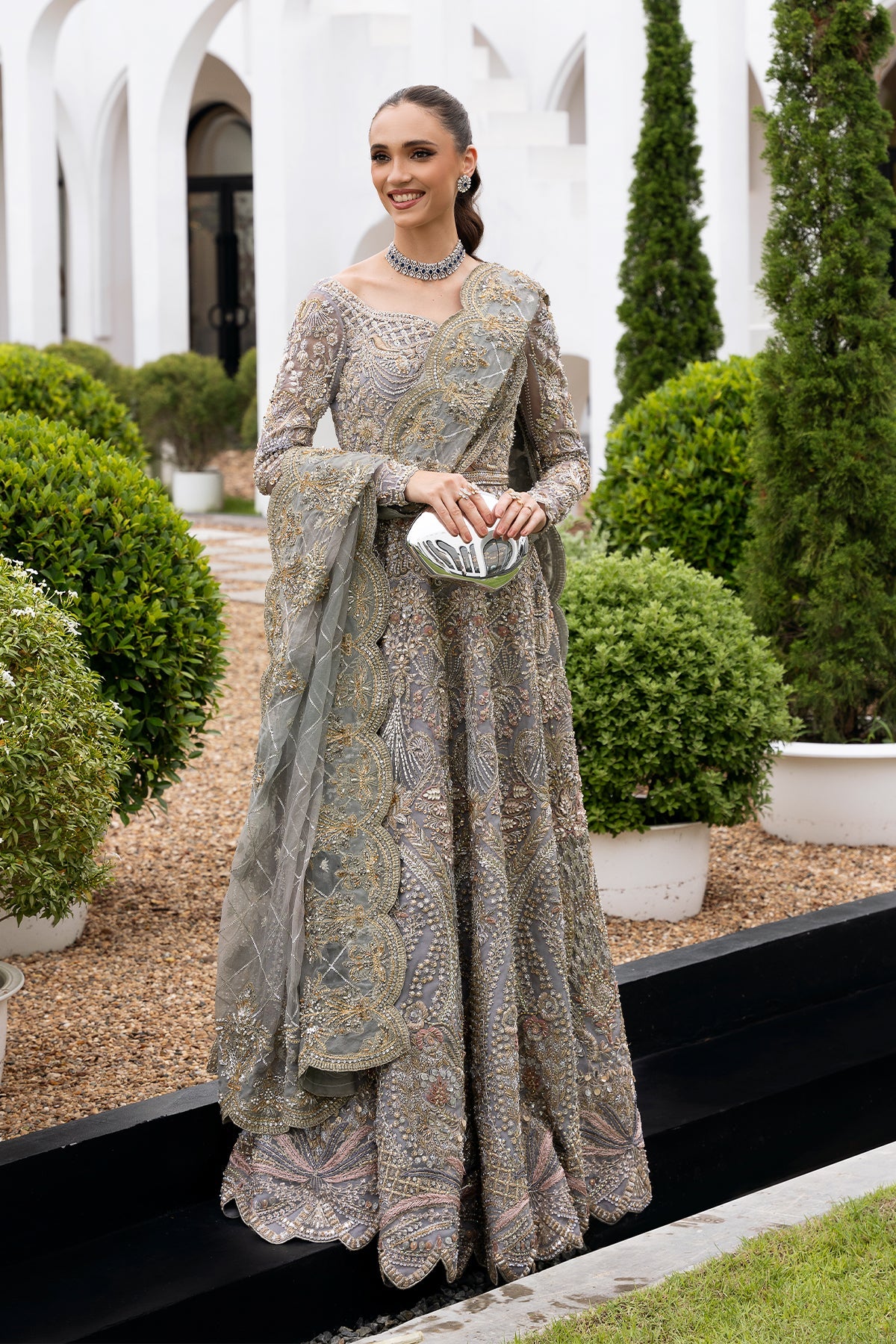 3 Piece Embroidered Tissue Silk Suit