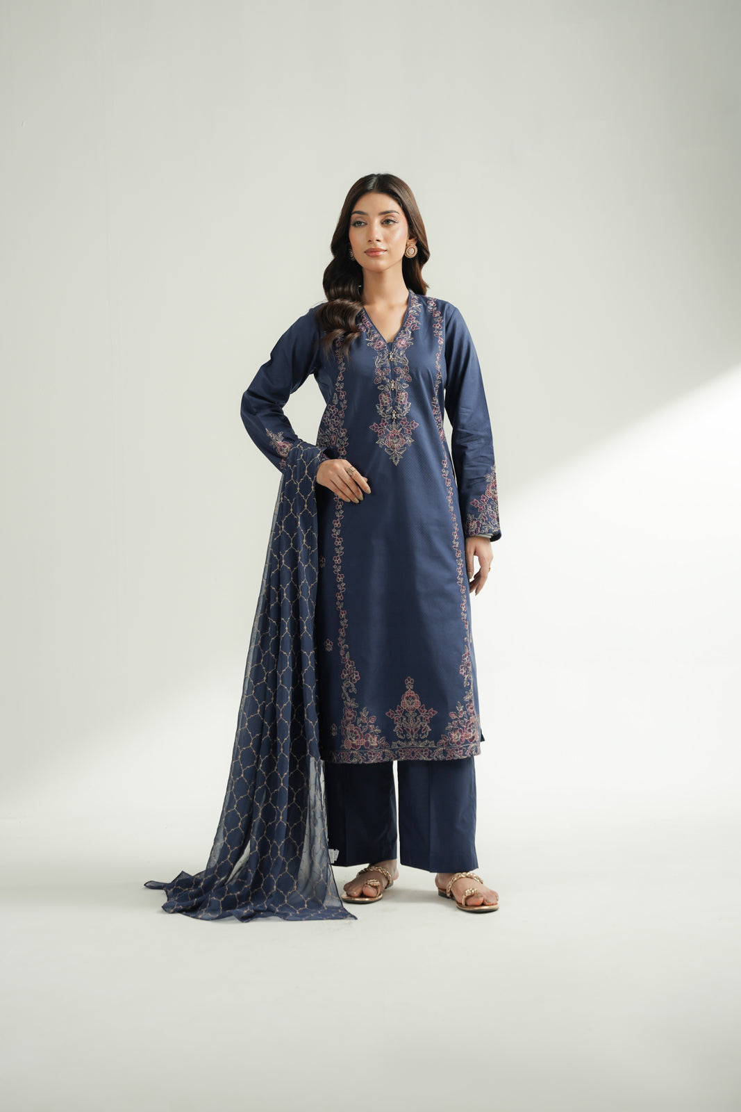 3 Piece Self Jacquard Embroidered Suit (CS0586)