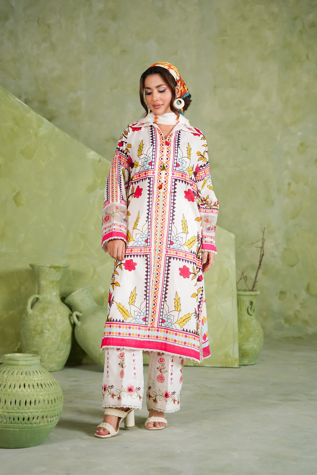 Aneelas Loose Fit Print Emb Lawn 3pc Chiffon Duppata [SPR-26-77-B] [Dispatch Time 2 Months]