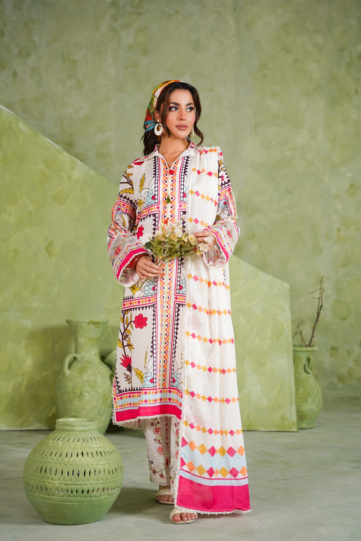 Aneelas Loose Fit Print Emb Lawn 3pc Lawn Duppata [SPR-26-77-A] [Dispatch Time 2 Months]