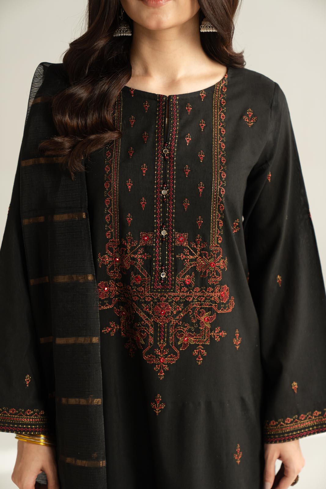 3 Piece Cotton Silk Embroidered Suit (CS0538)