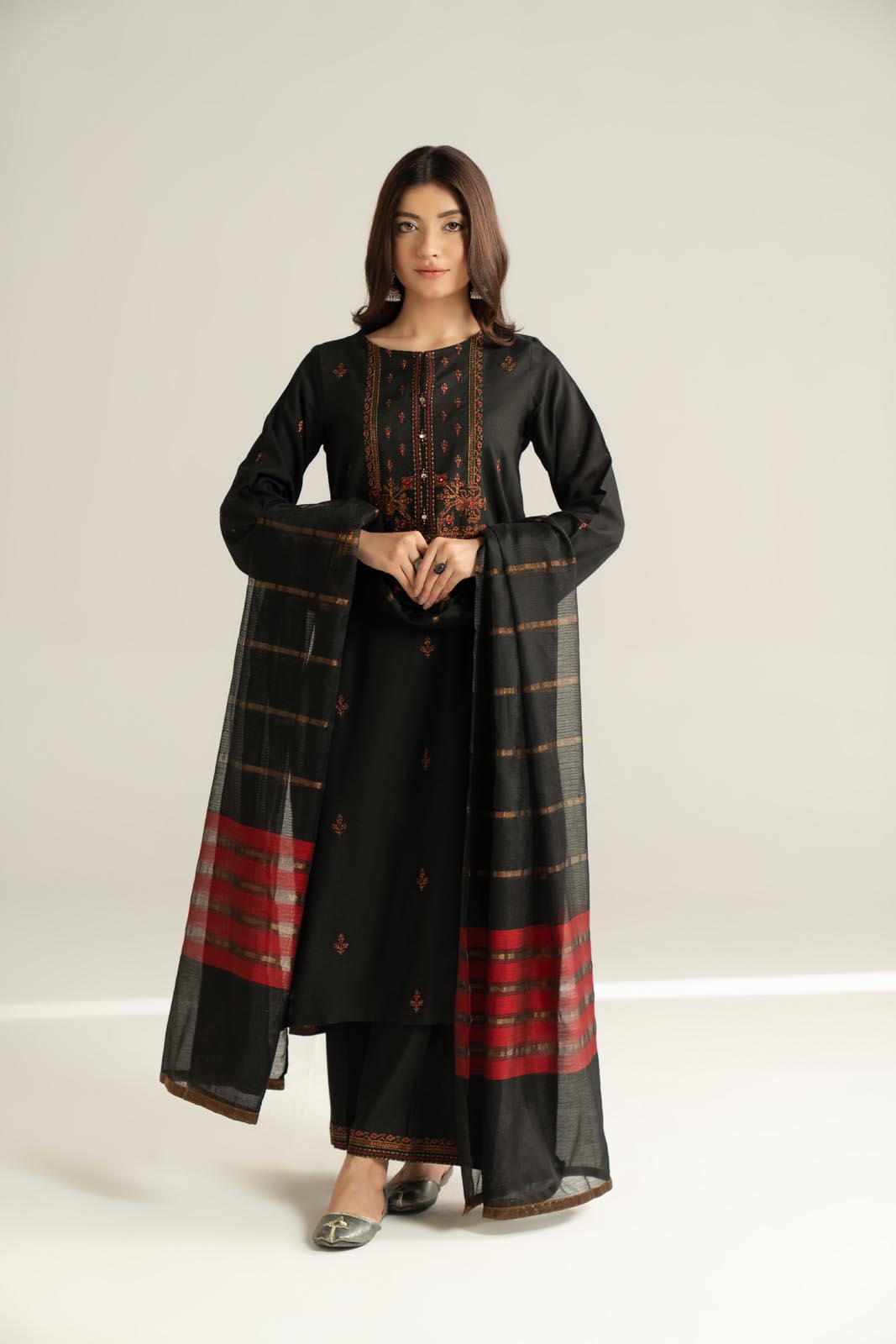 3 Piece Cotton Silk Embroidered Suit (CS0538)