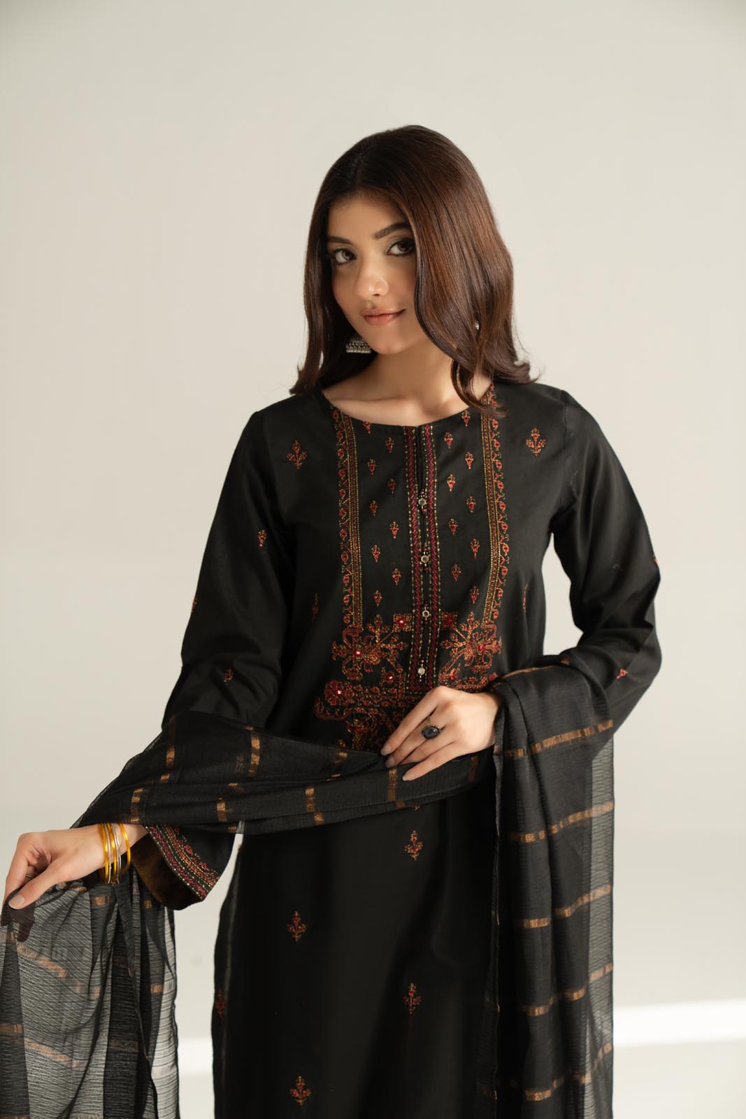 3 Piece Cotton Silk Embroidered Suit (CS0538)