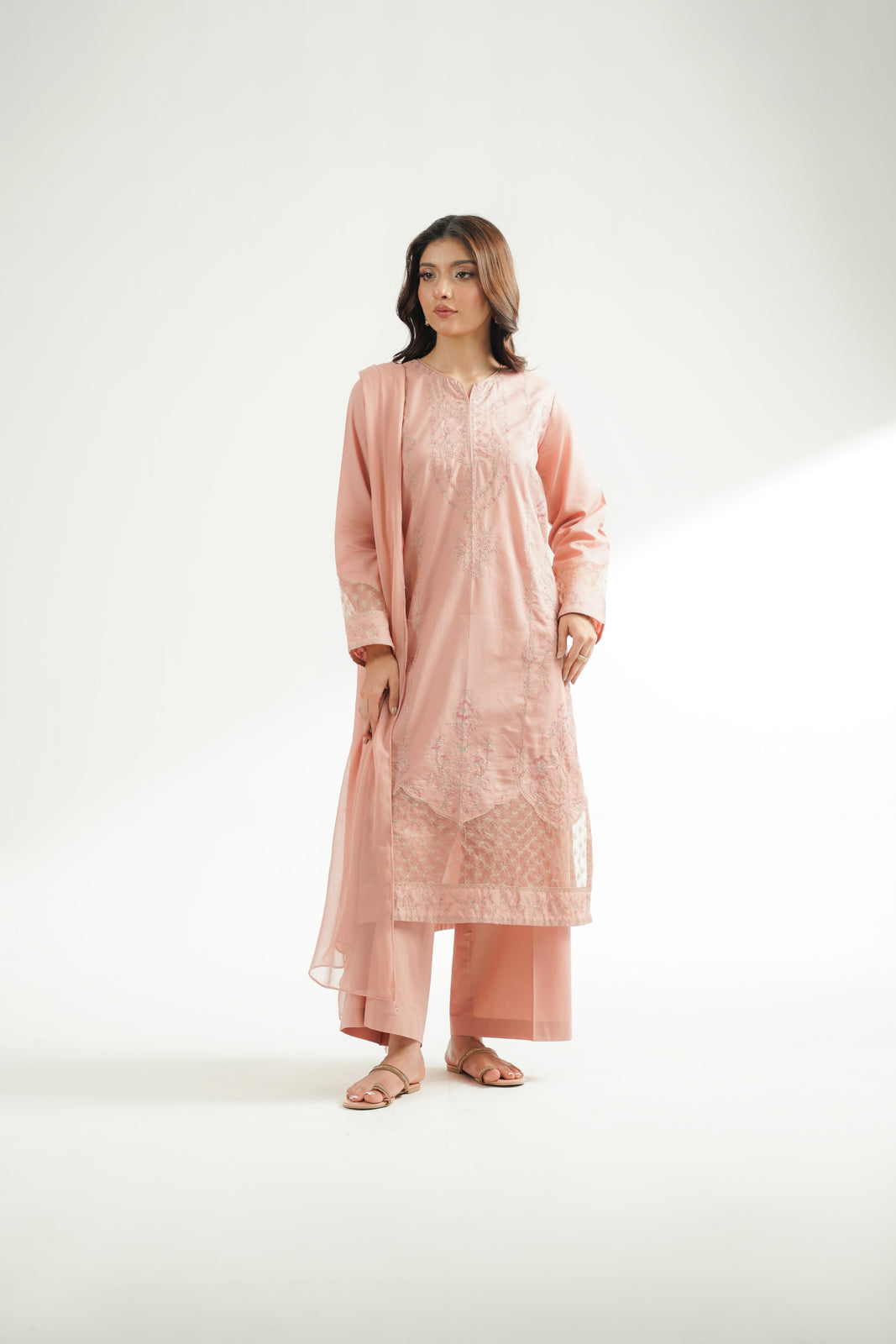 3 Piece Cotton Jacquard Embroidered Suit (CS0576)
