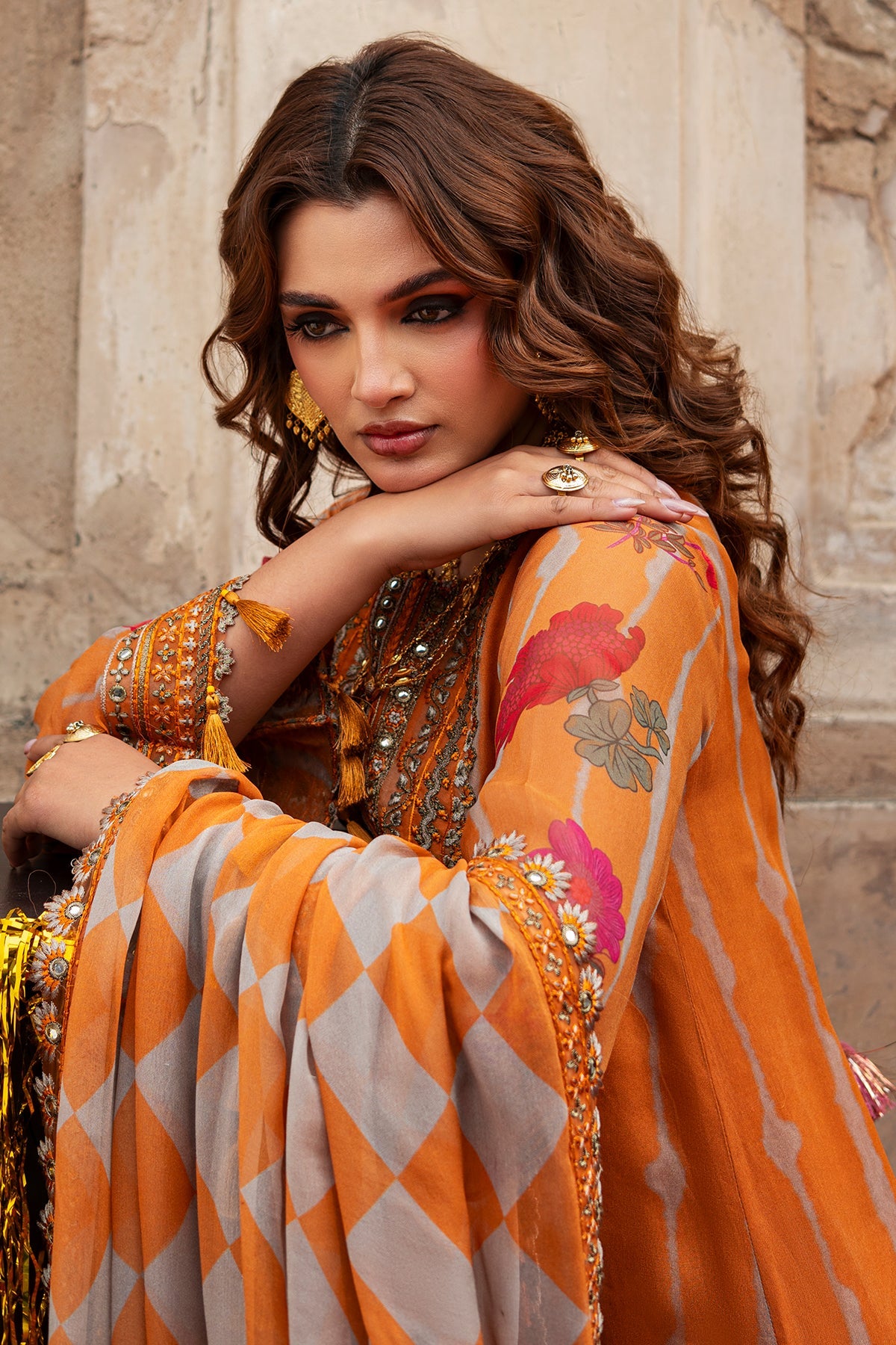 3-pc Unstitched Embroidered Printed Chiffon Collection VSL6-08