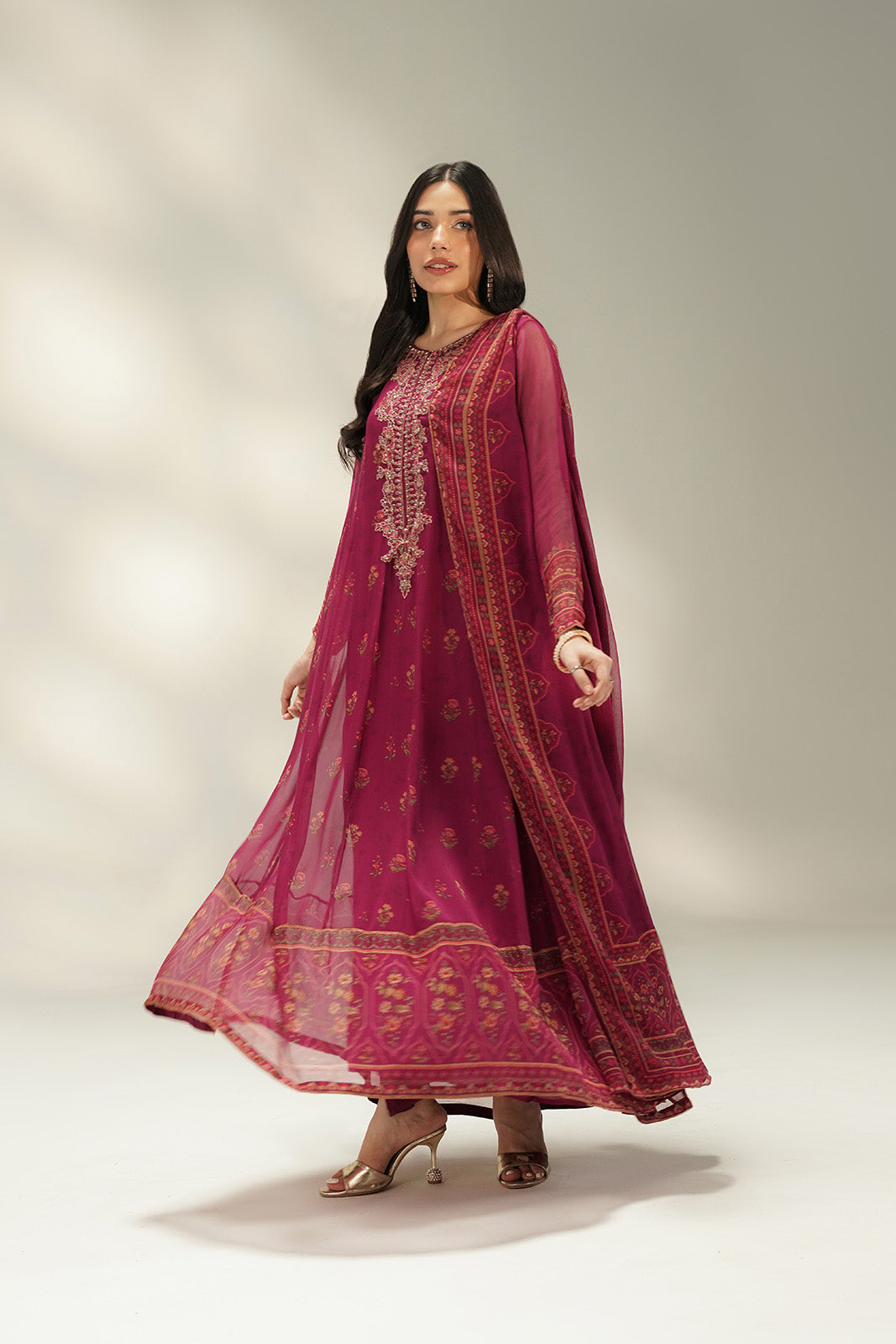 2 Piece Printed Chiffon Embroidered Suit (FS0136)