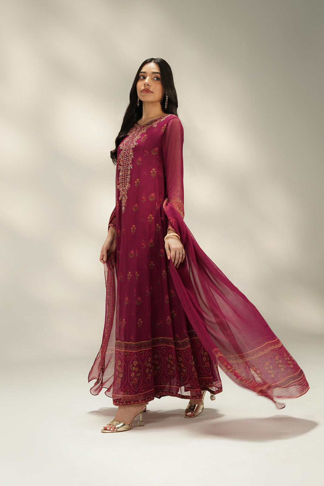 2 Piece Printed Chiffon Embroidered Suit (FS0136)