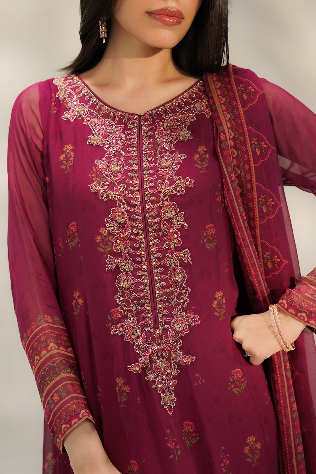 2 Piece Printed Chiffon Embroidered Suit (FS0136)
