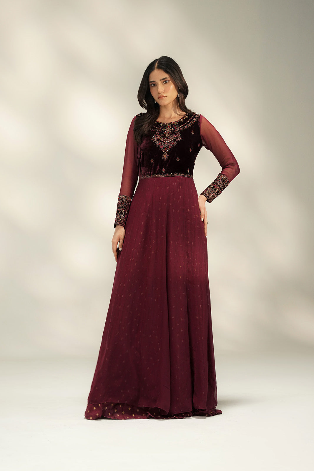 1 Piece Velvet Embroidered Suit (FL0129)