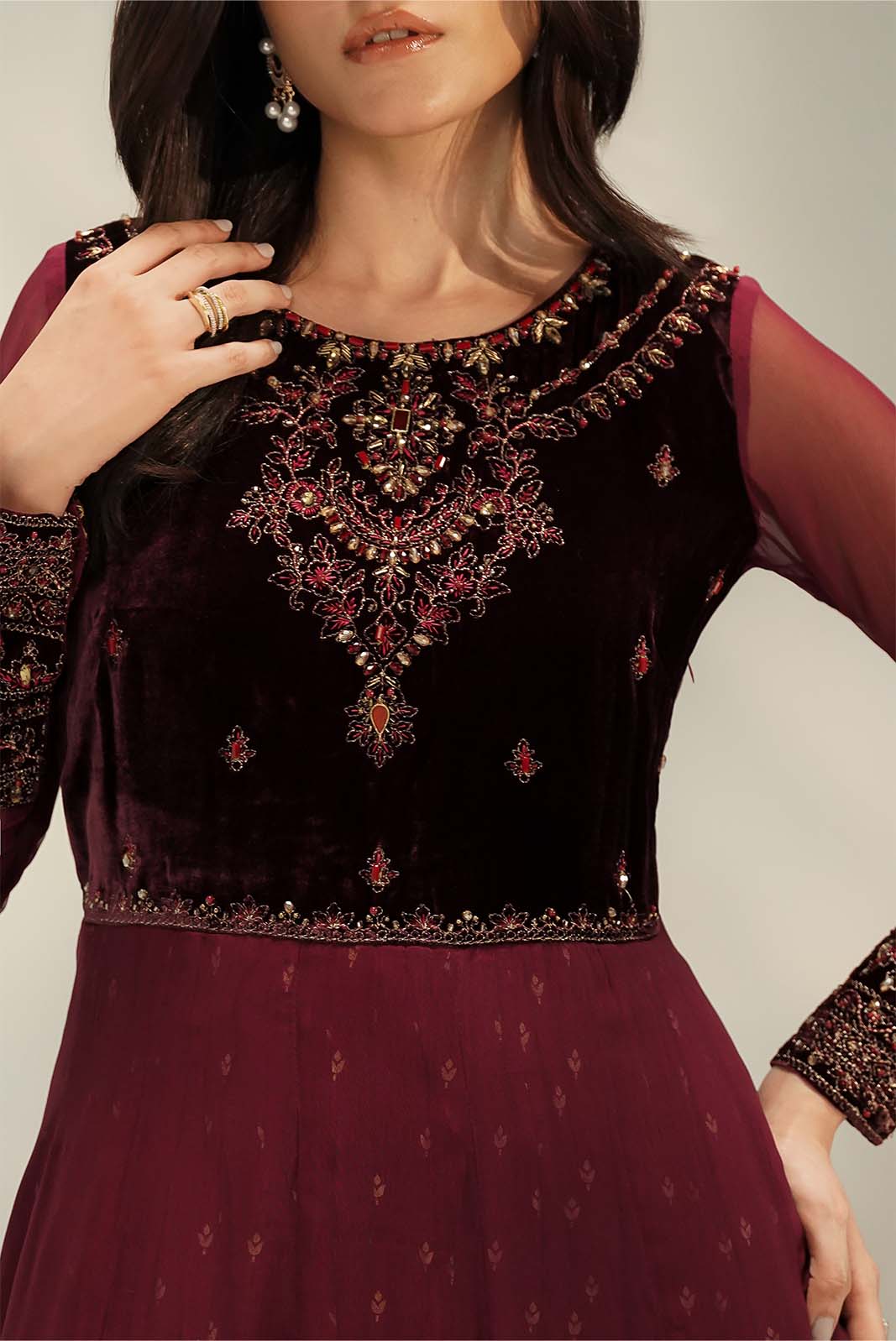 1 Piece Velvet Embroidered Suit (FL0129)