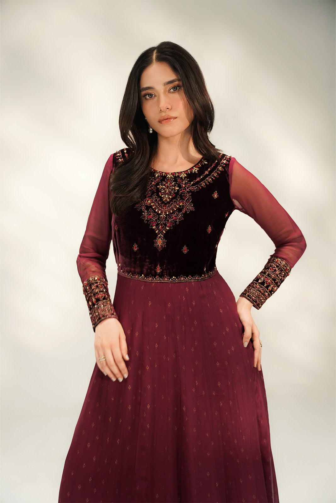 1 Piece Velvet Embroidered Suit (FL0129)