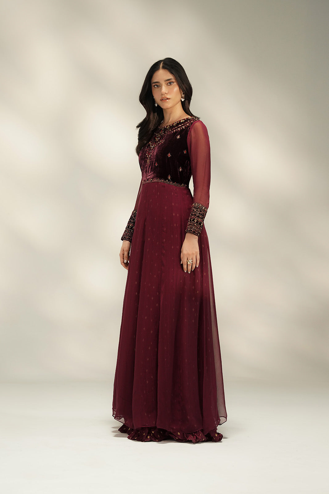 1 Piece Velvet Embroidered Suit (FL0129)