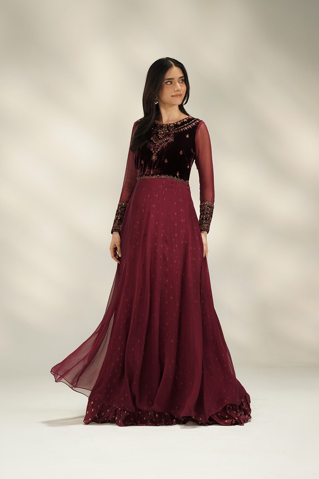 1 Piece Velvet Embroidered Suit (FL0129)