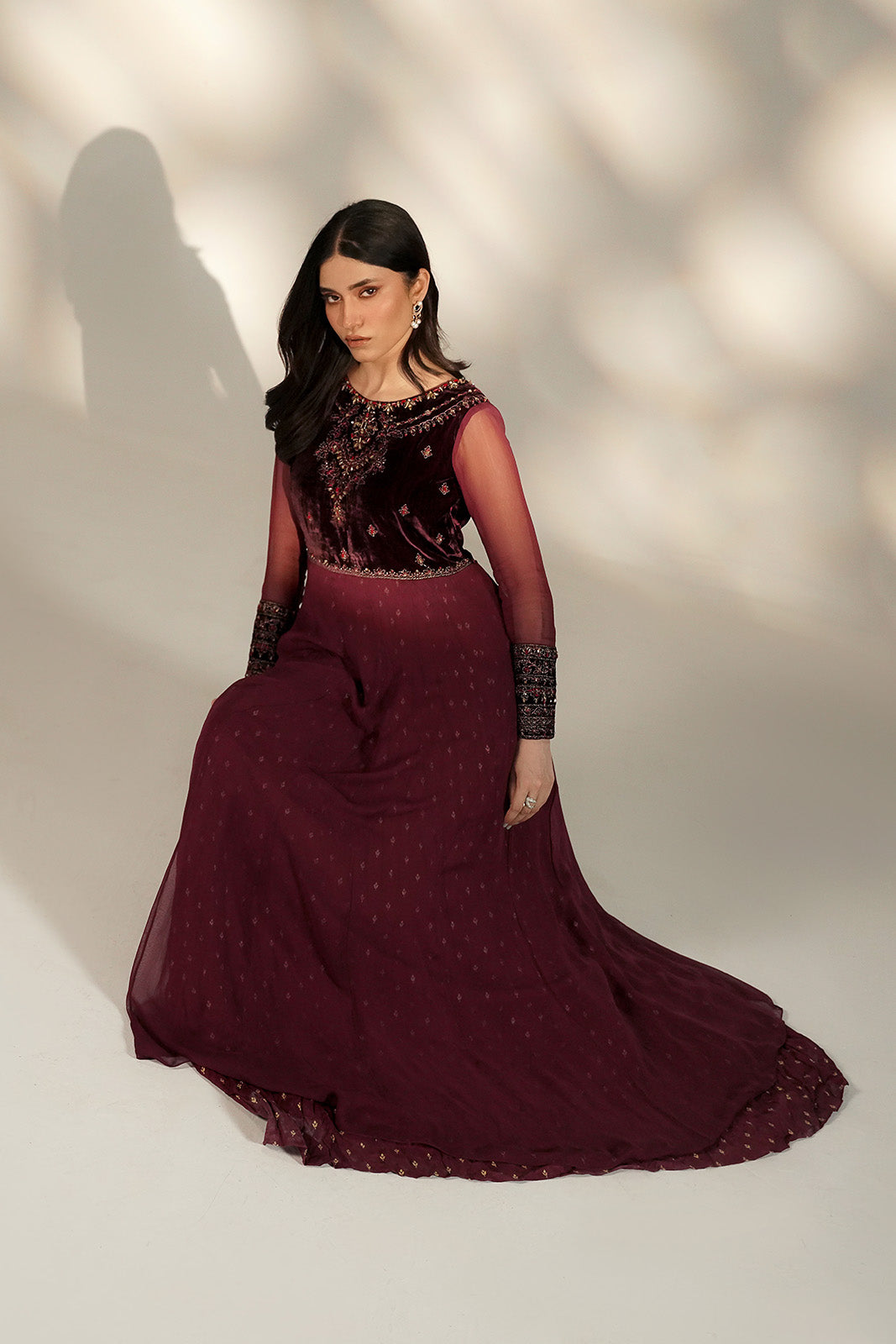 1 Piece Velvet Embroidered Suit (FL0129)