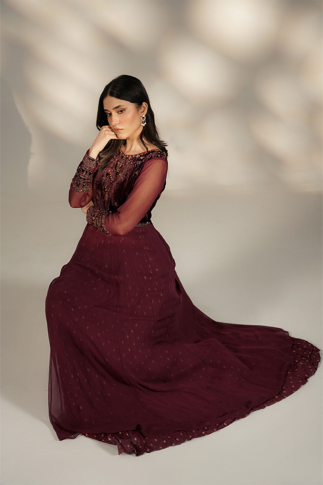 1 Piece Velvet Embroidered Suit (FL0129)