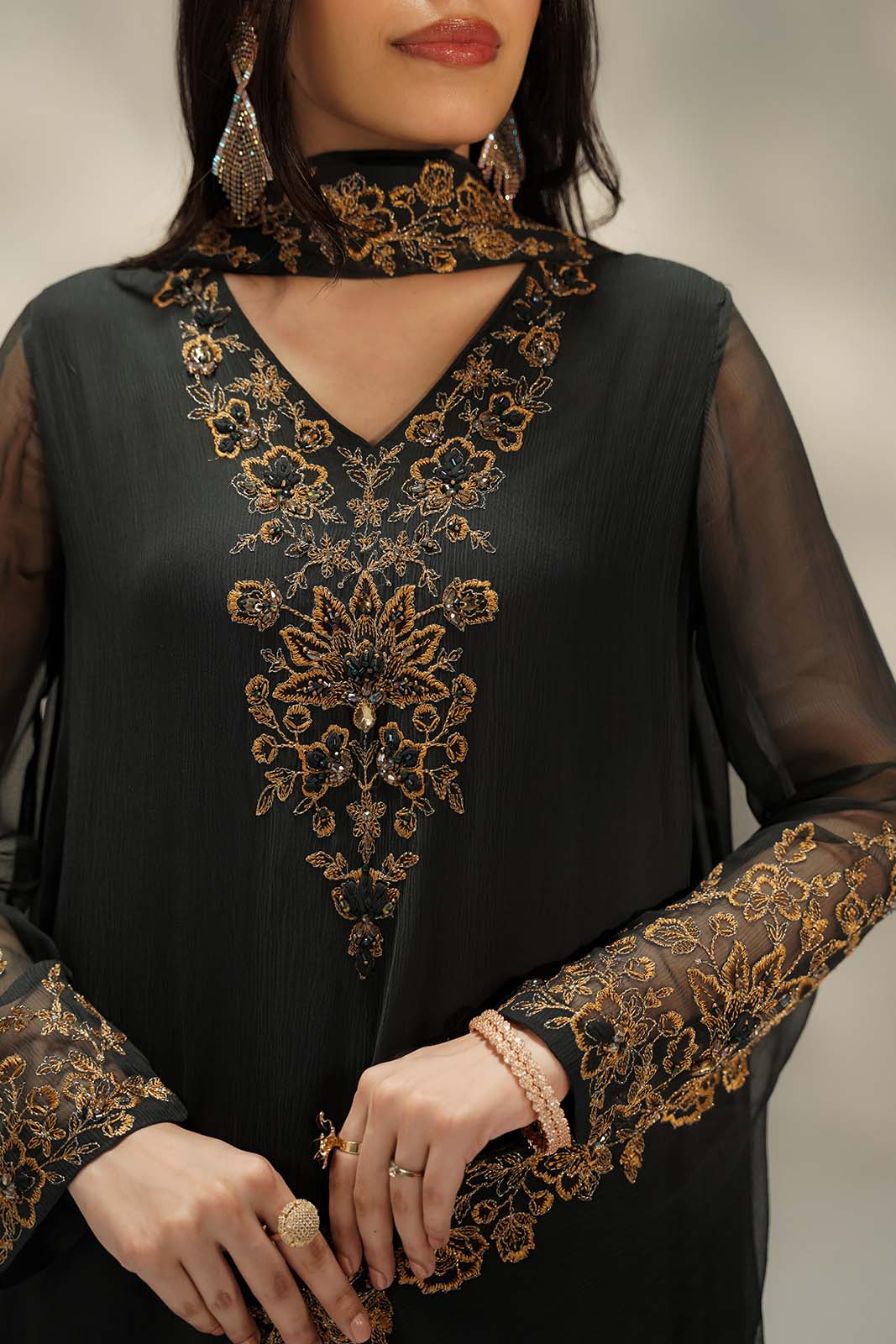 3 Piece Chiffon Embroidered Suit (FL0239)