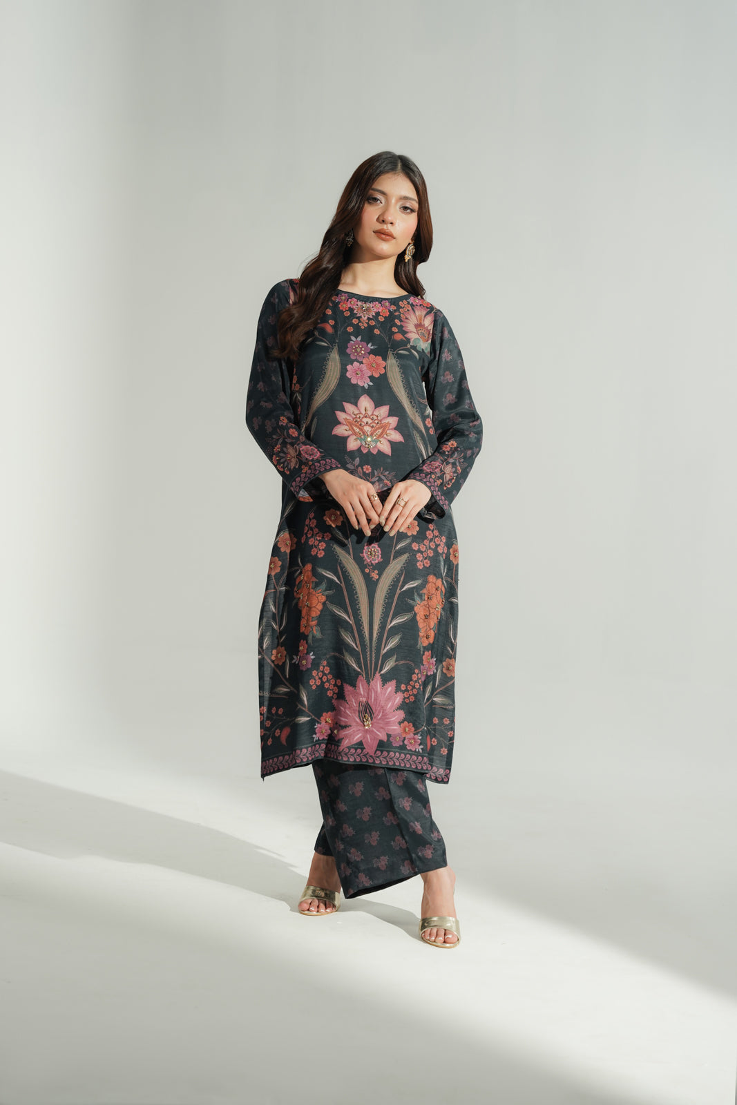 2 Piece Printed Raw Silk Printed Suit (FS0183)