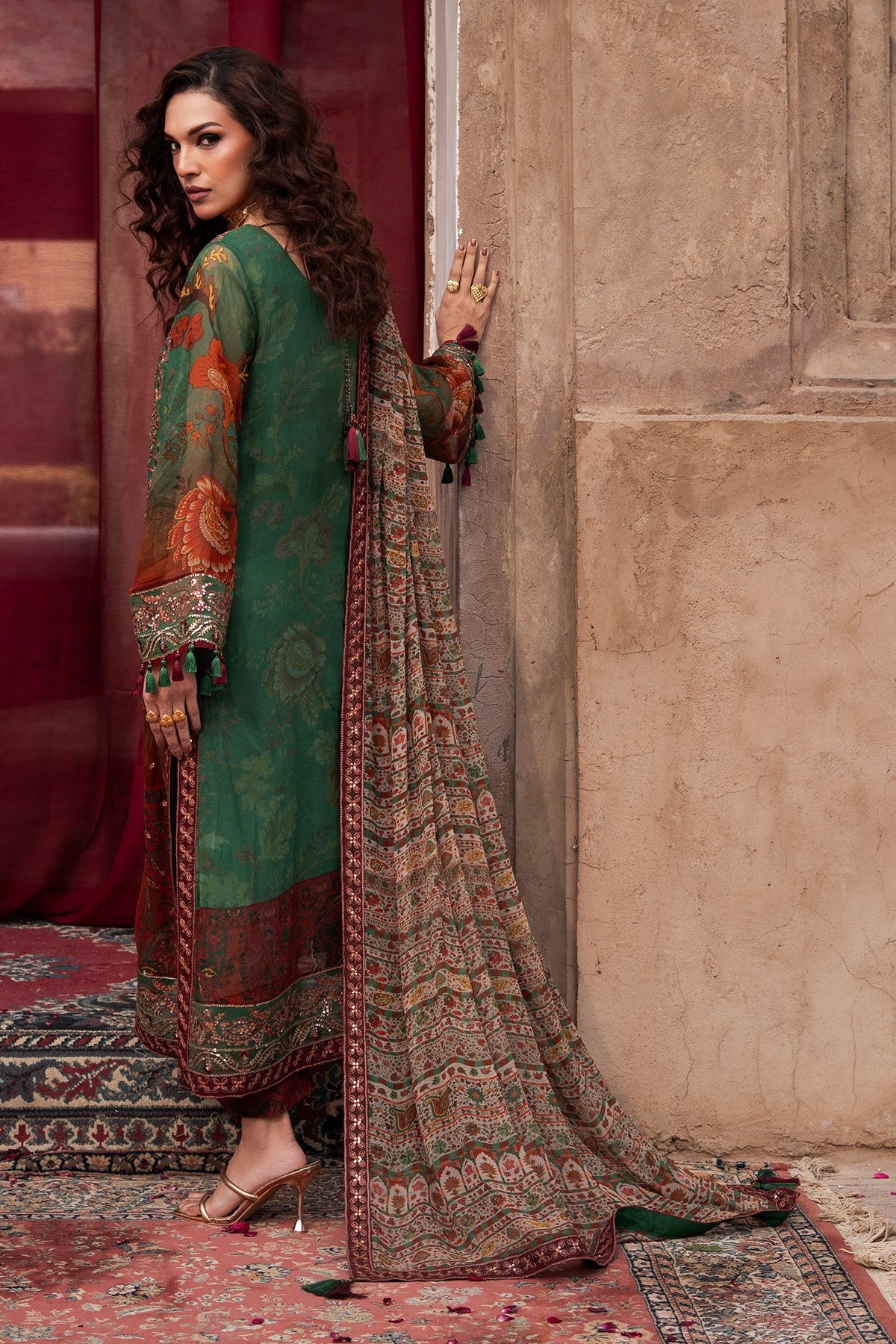 3-pc Unstitched Embroidered Printed Chiffon Collection VSL6-04